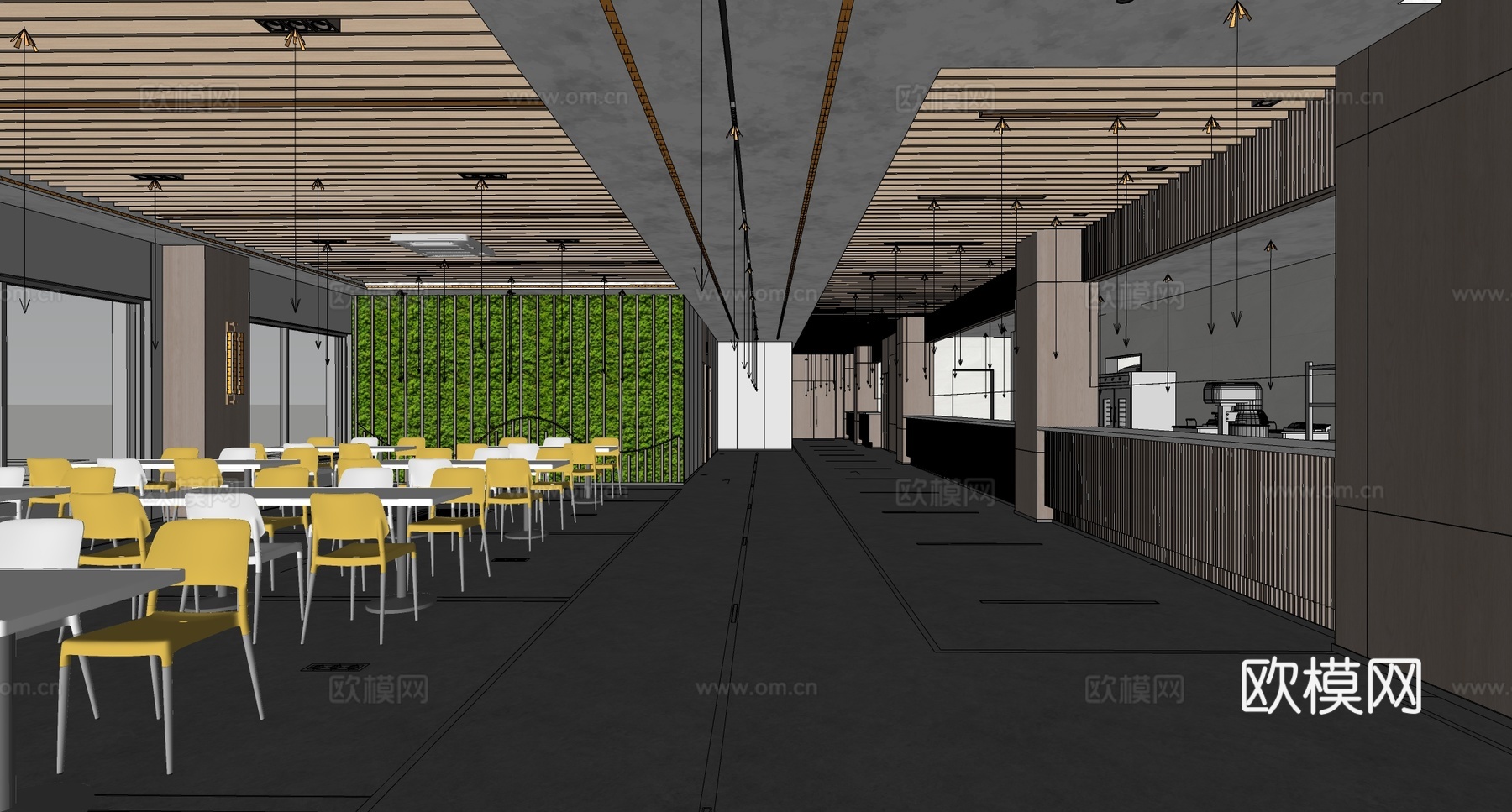现代食堂 自助餐厅 就餐区 餐厅食堂 酒店员工食堂su模型