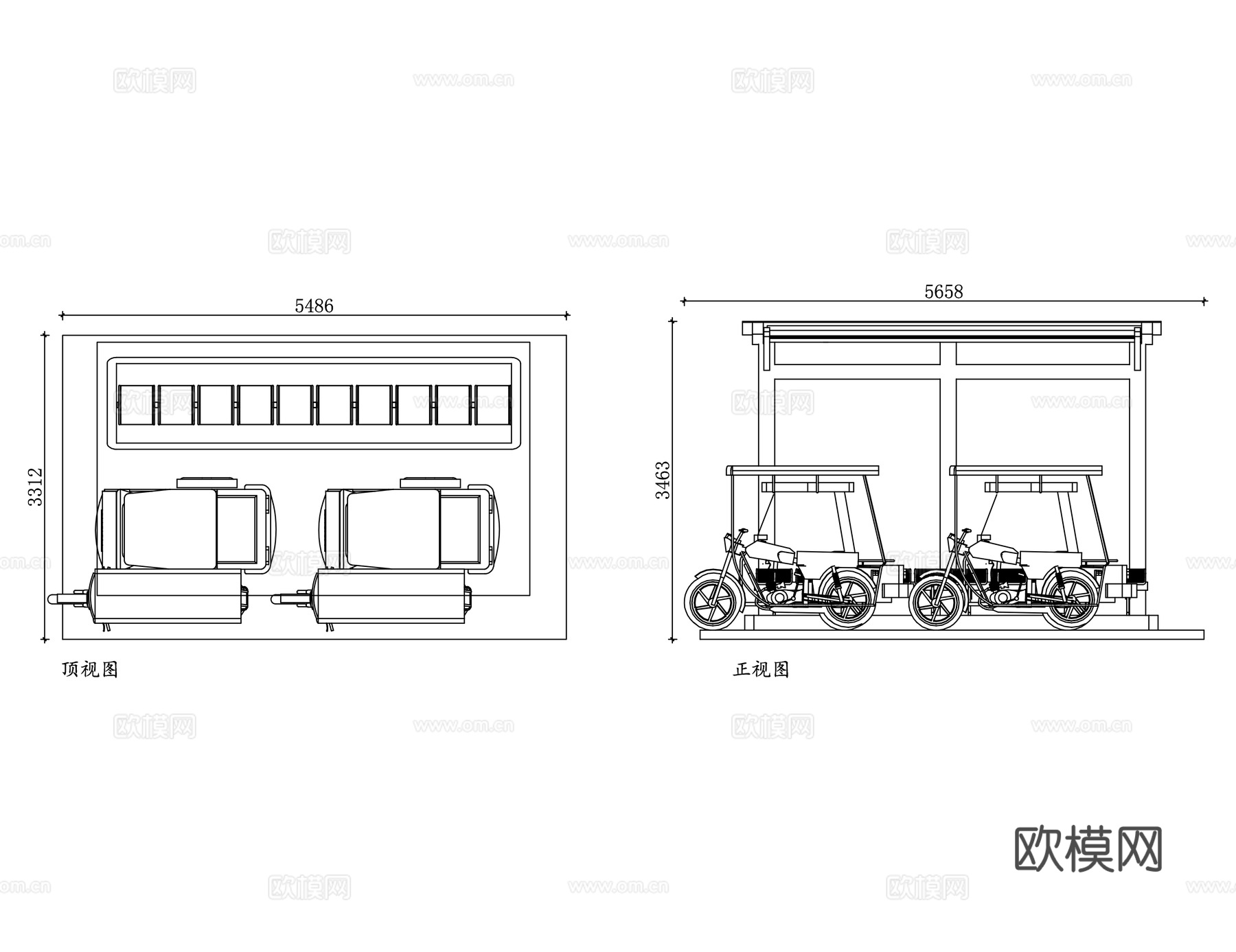 三轮车停靠点 三轮车候车点 三轮车站点 三轮车等候区cad施工图