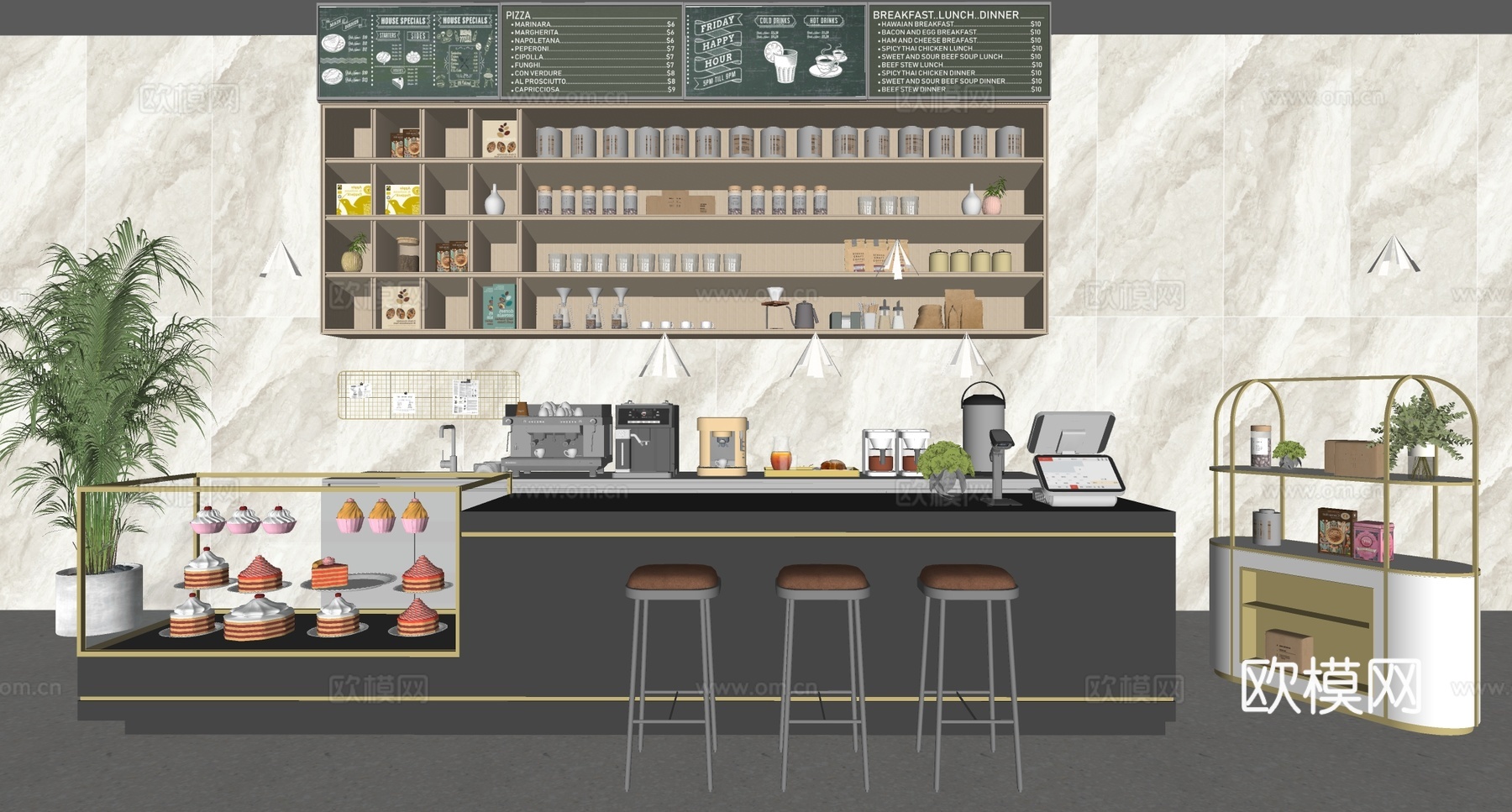 现代咖啡厅 现代咖啡吧台 咖啡前台su模型