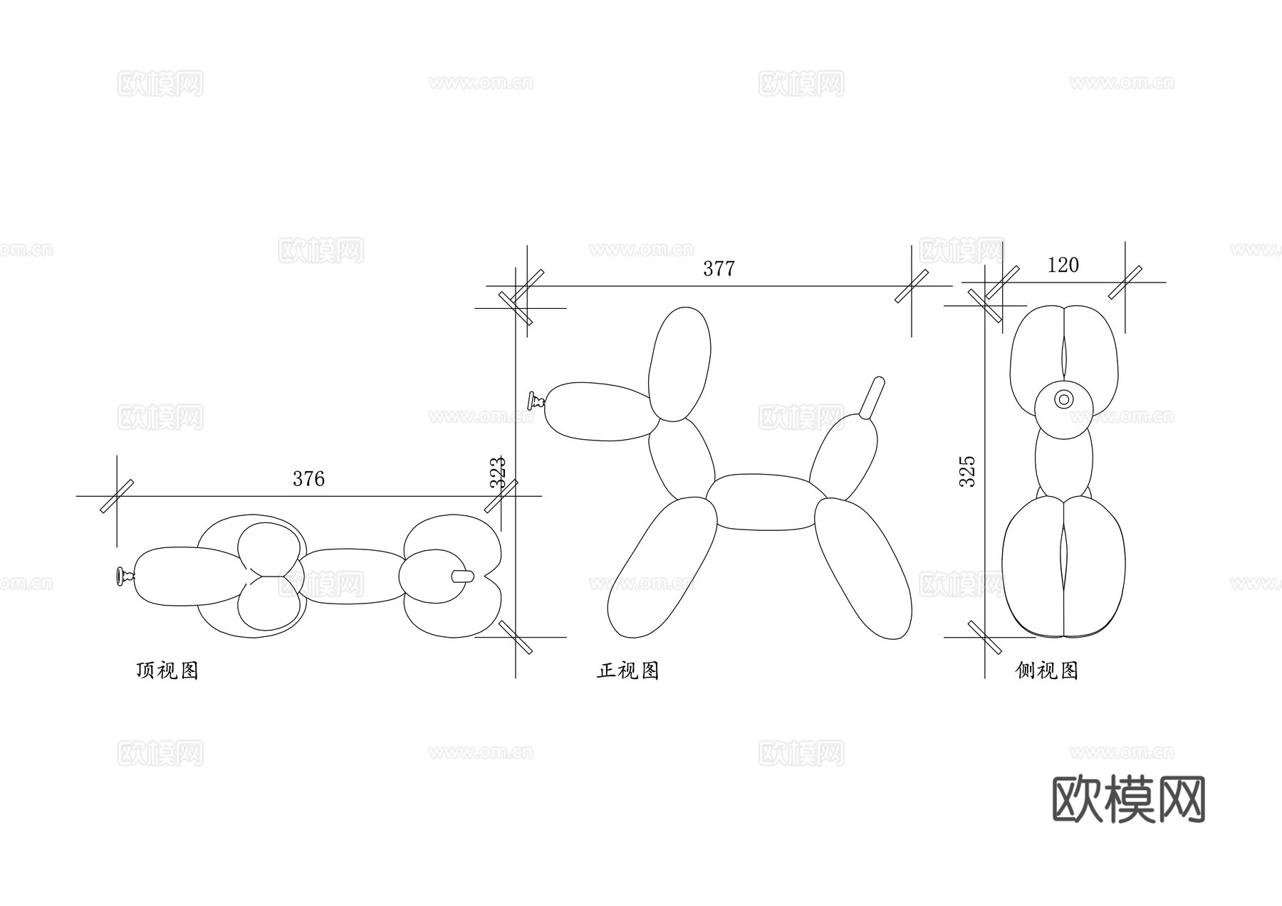 魔术气球狗 长条气球狗 扭气球小狗 气球造型狗 卡通气球狗cad施工图下载