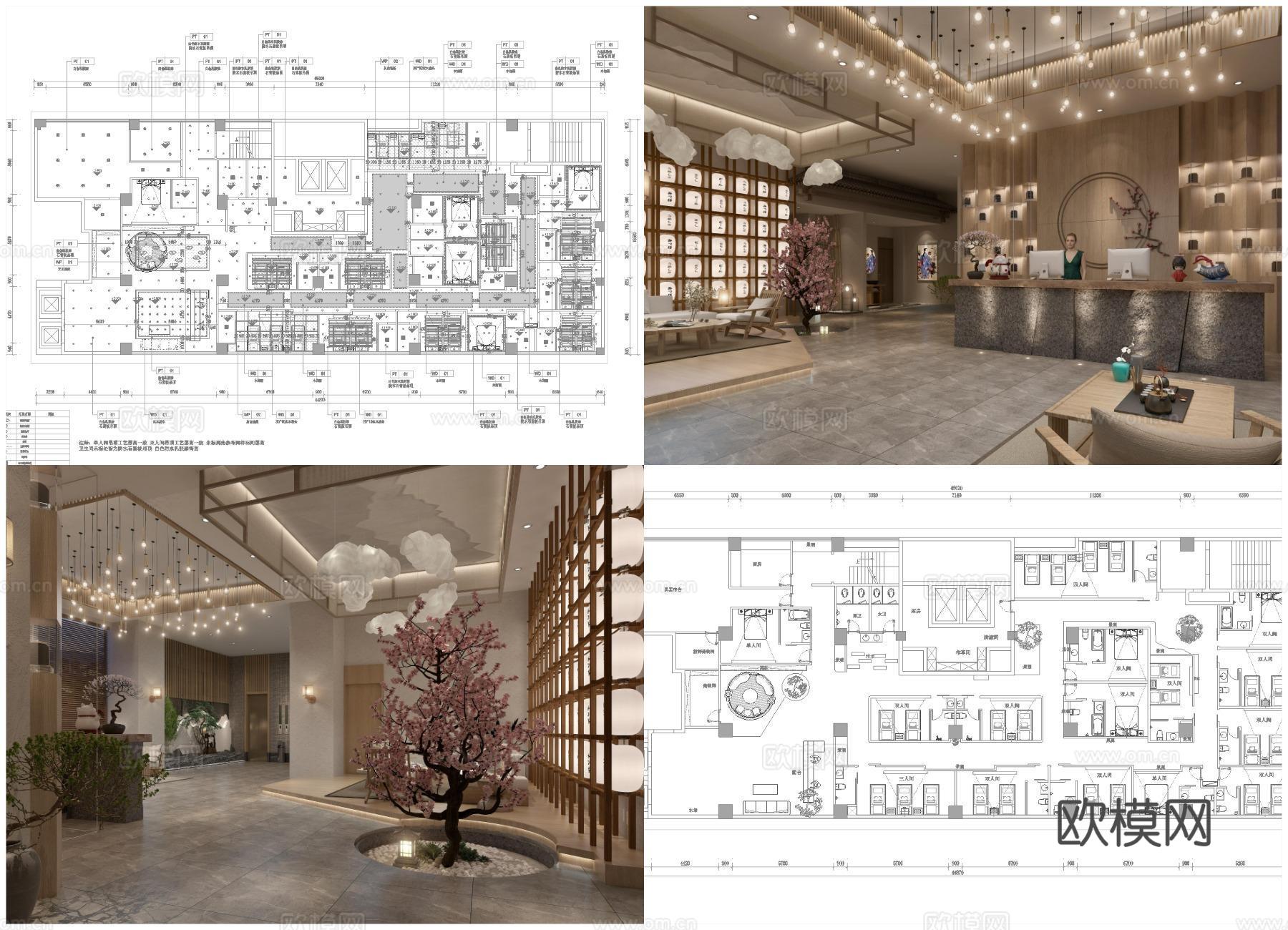 2套高端美容会所 最新全套 施工图 效果图设计cad施工图