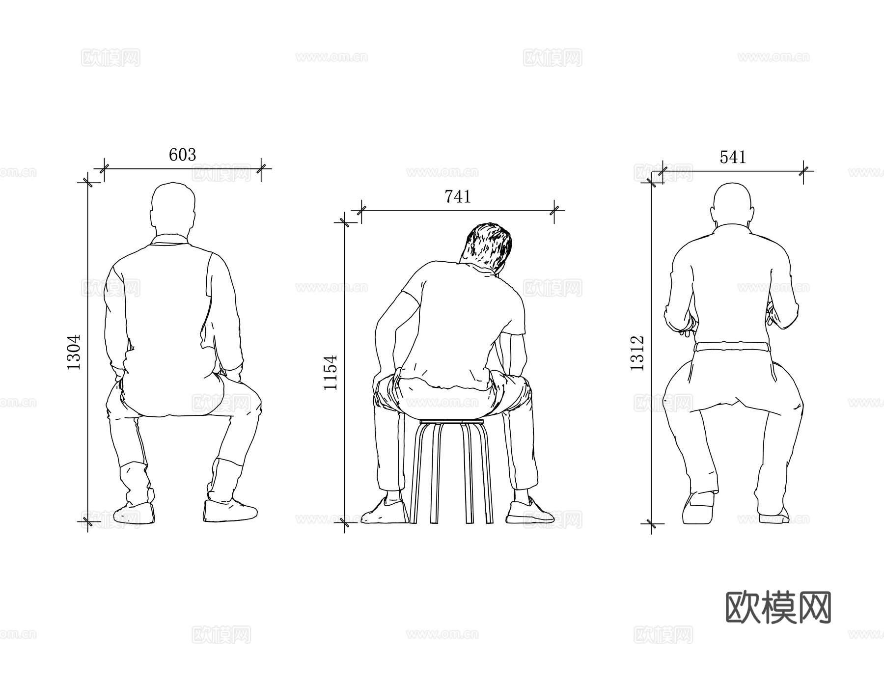 人物坐姿背影 坐姿背影插画 坐姿人物背影 侧身坐姿背影cad施工图
