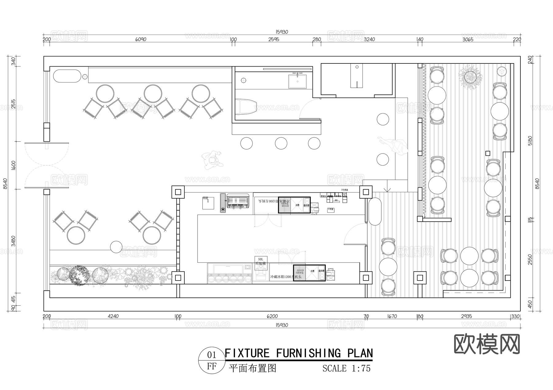 星巴克咖啡瑞幸咖啡喜茶奈雪的茶霸王茶姬平面布置图cad施工图