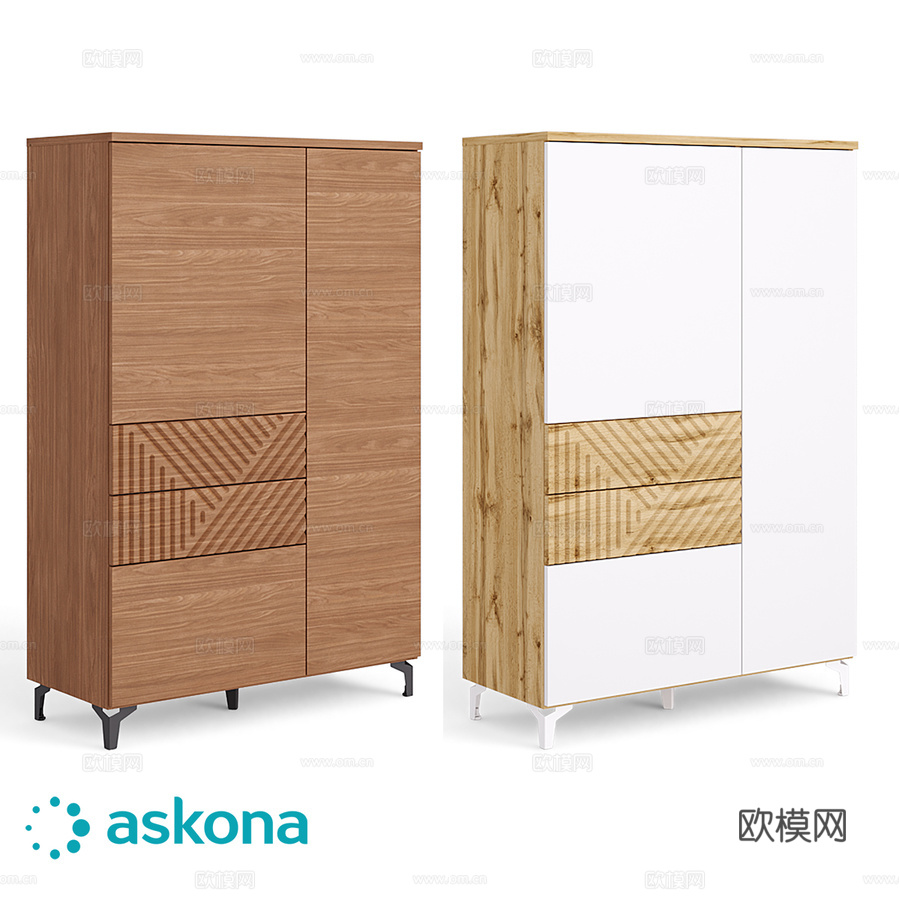 三门带抽屉衣柜Stefania3d模型下载