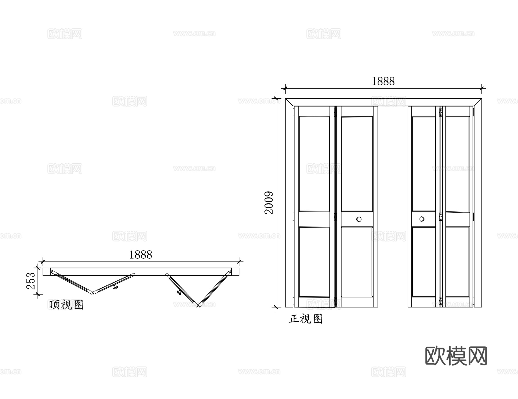 双开门 折叠双开门 对开折叠门 双扇折叠门 推拉双折门cad施工图