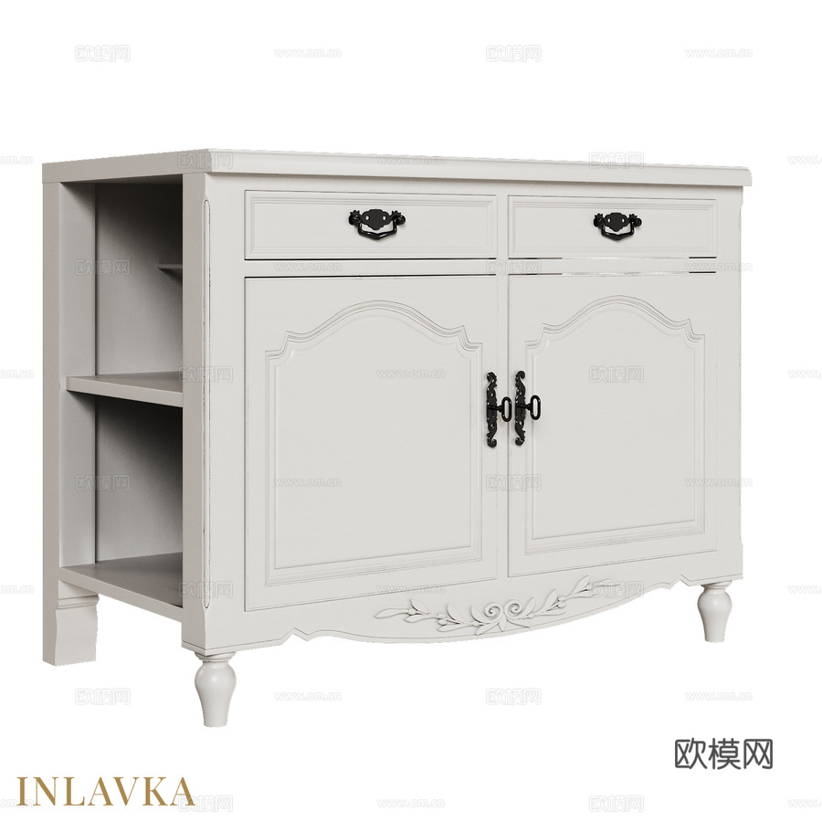 OM 110厘米双门带2抽屉厨房柜3d模型下载
