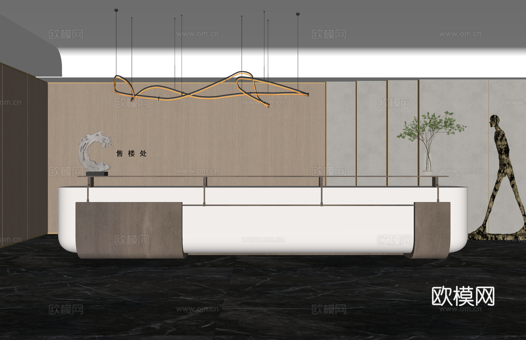 电脑 酒店前台 前台 大厅 办公su模型