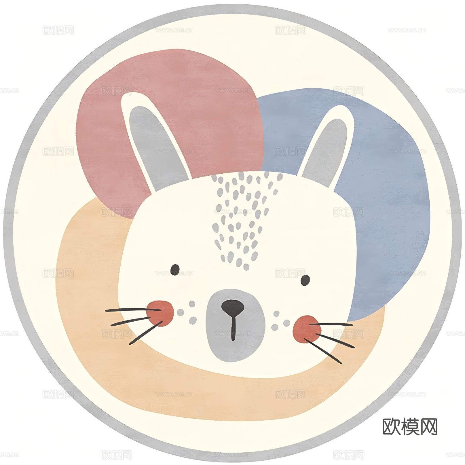 儿童房圆形可爱卡通地毯贴图