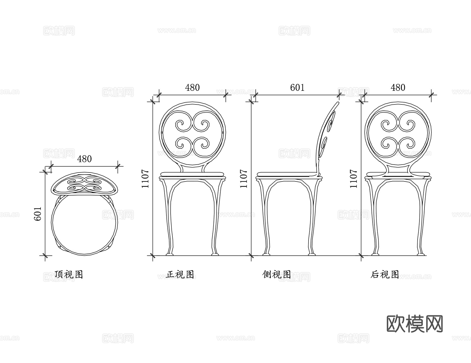 铁艺花园椅 铁制庭院椅 铁艺户外椅 铁质休闲椅 铁艺阳台椅cad施工图