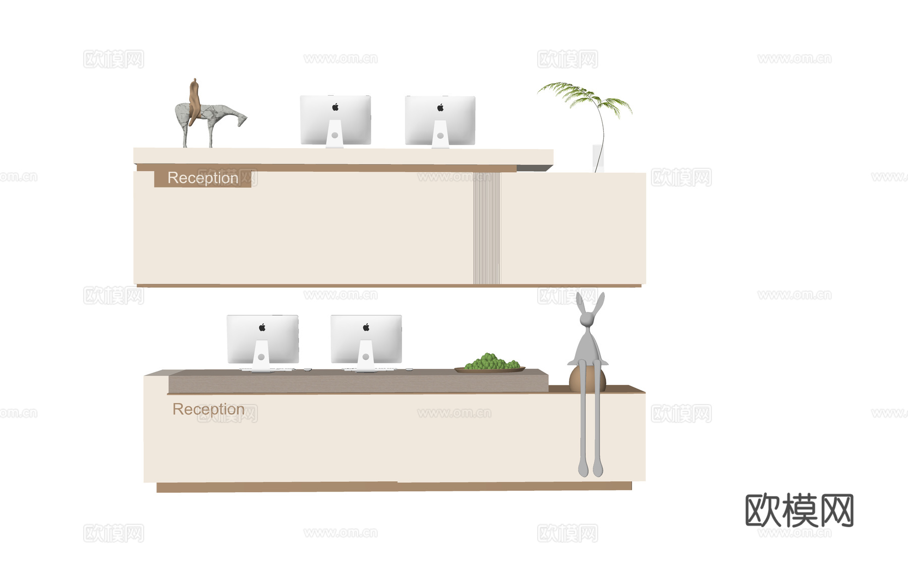 电脑 酒店前台 办公室 工装su模型