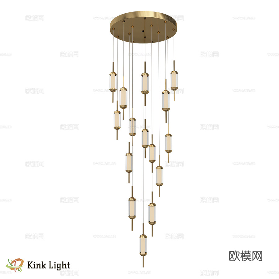 Akari黄铜层叠吊灯07525-15A,363d模型下载