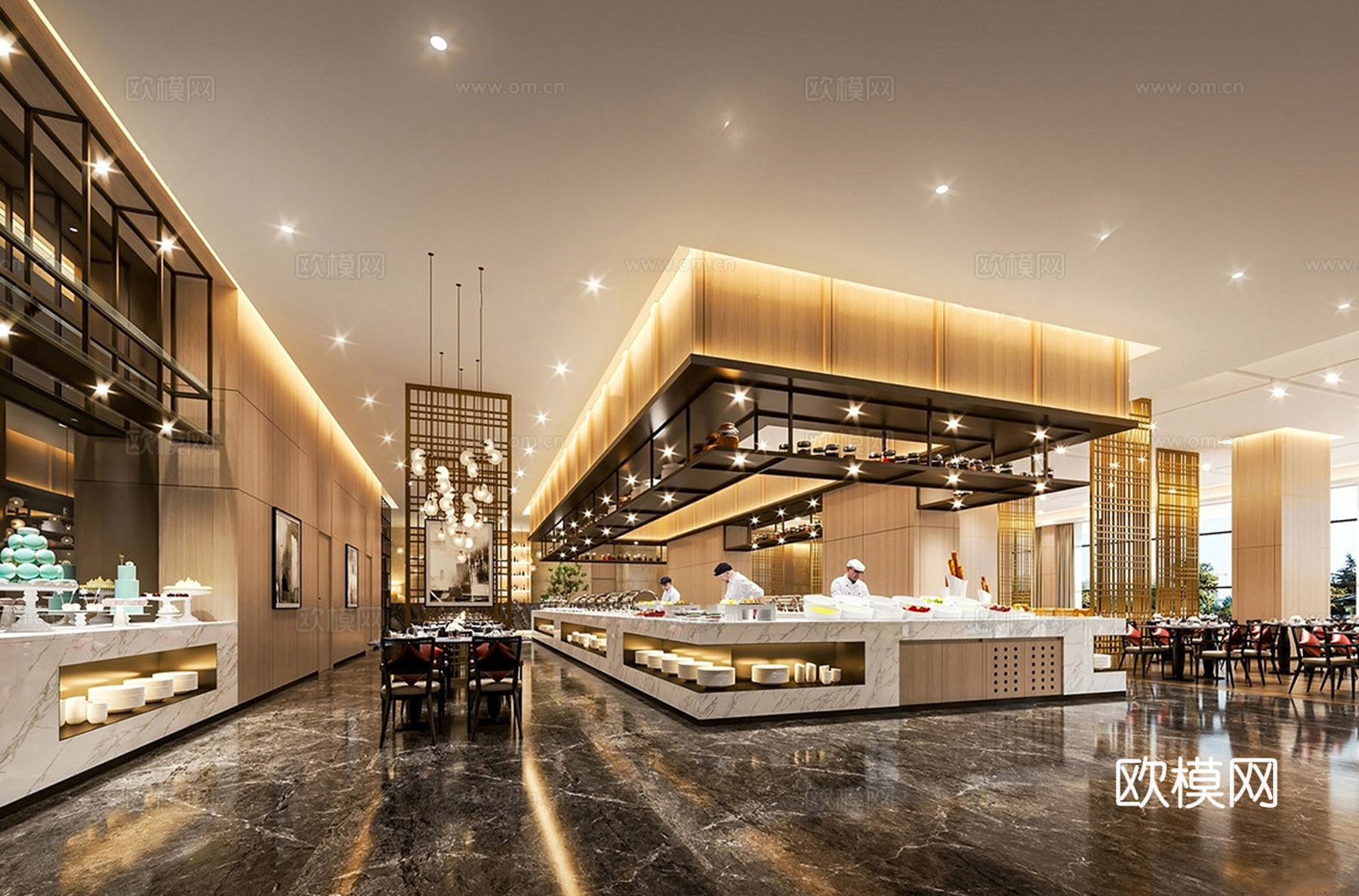 现代自助餐厅  酒店餐厅su模型