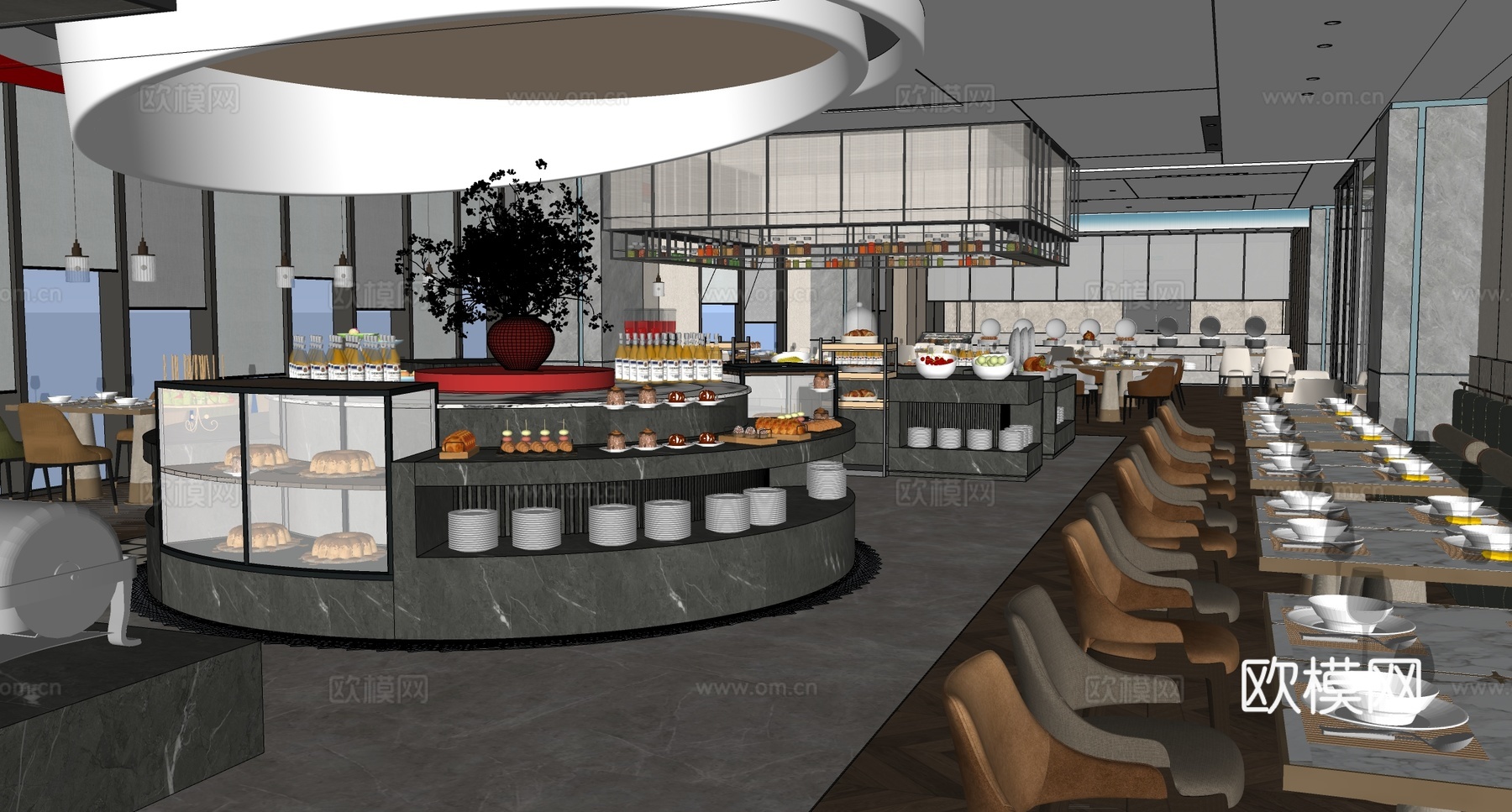 现代自助餐厅  酒店餐厅 自助食堂su模型
