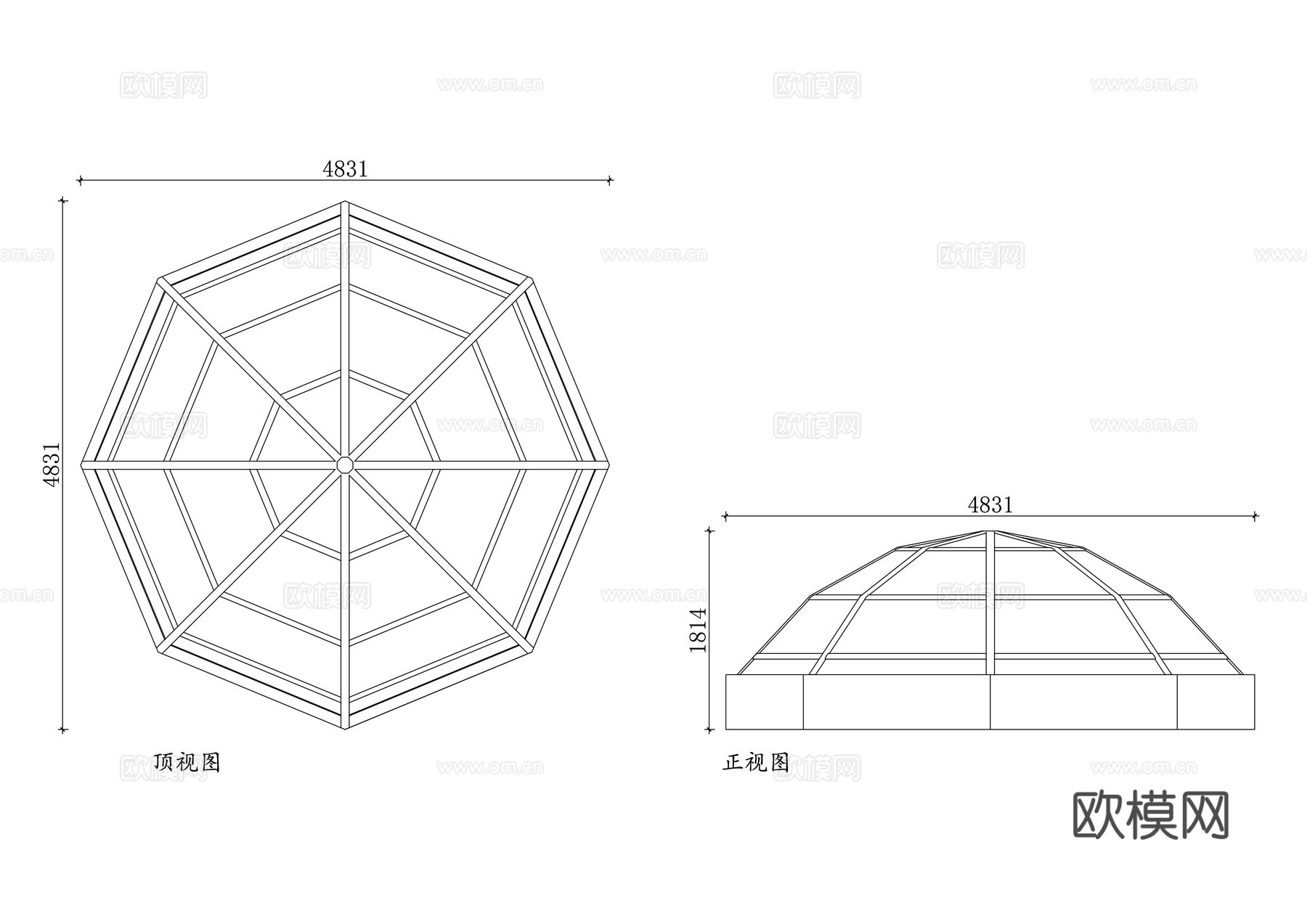 圆顶天窗 拱形天窗 穹顶采光窗 弧形天窗 吊顶天窗cad施工图