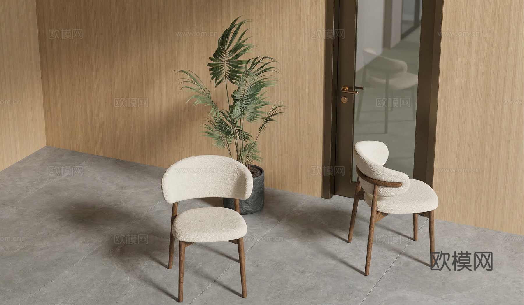 中古侘寂餐椅 中古风餐椅 侘寂风餐椅 布艺餐椅 木餐椅su模型