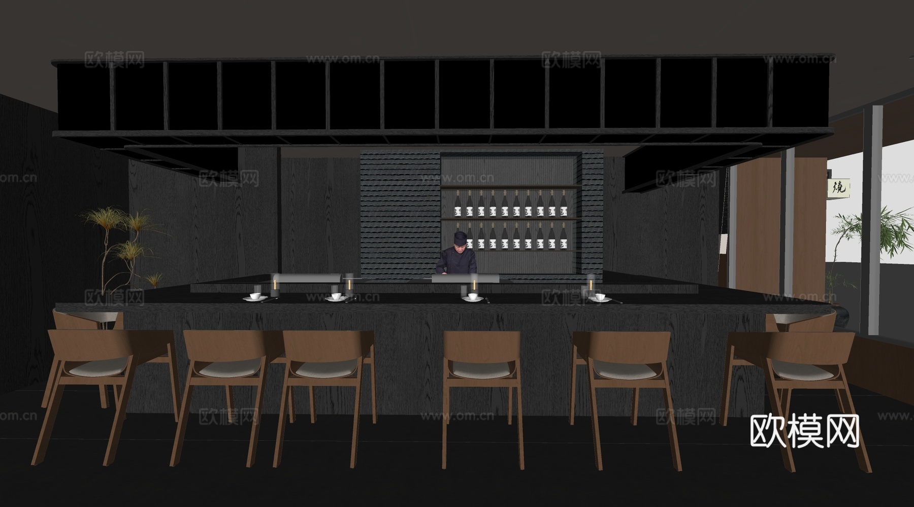 现代咖啡厅 操作吧台  水吧台su模型
