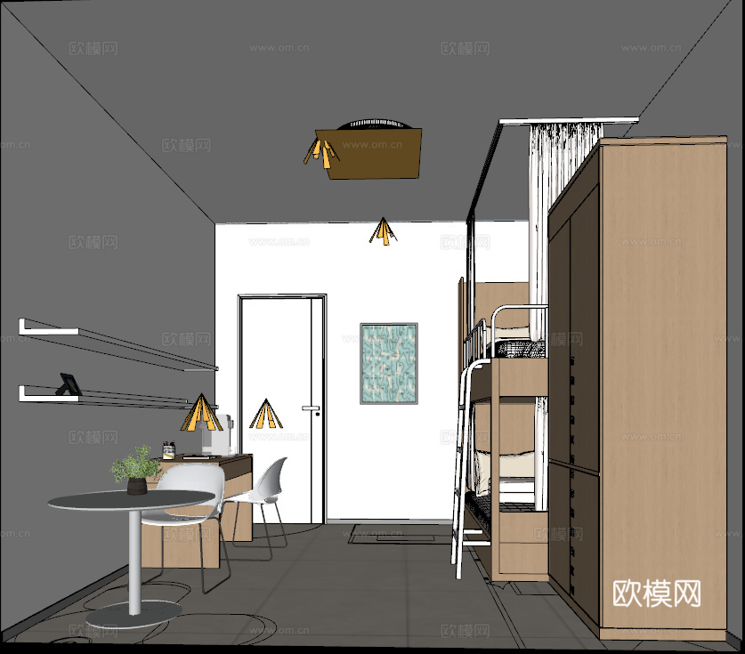 宿舍双人宿舍su模型