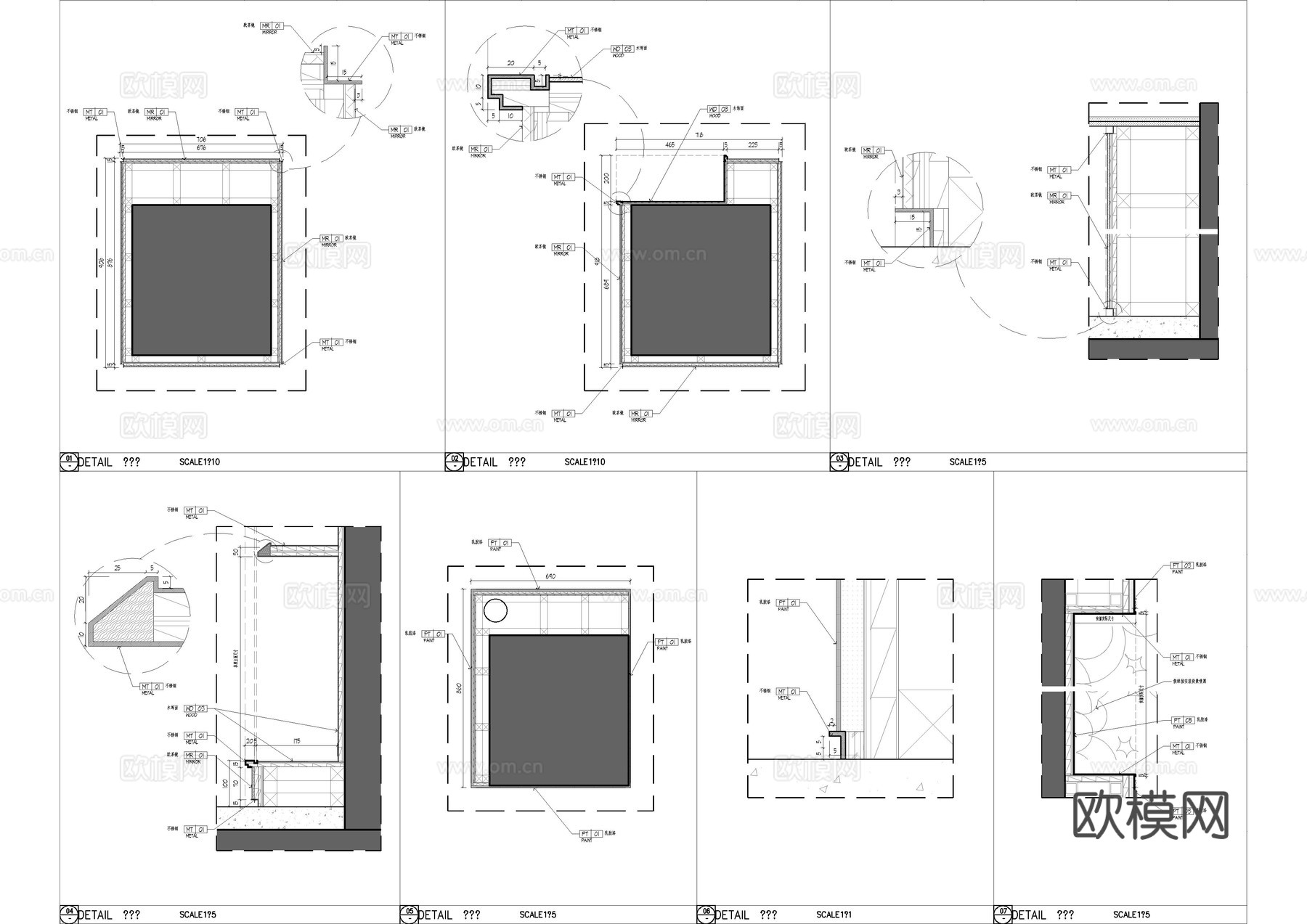 包柱隔断柜节点大样图cad施工图
