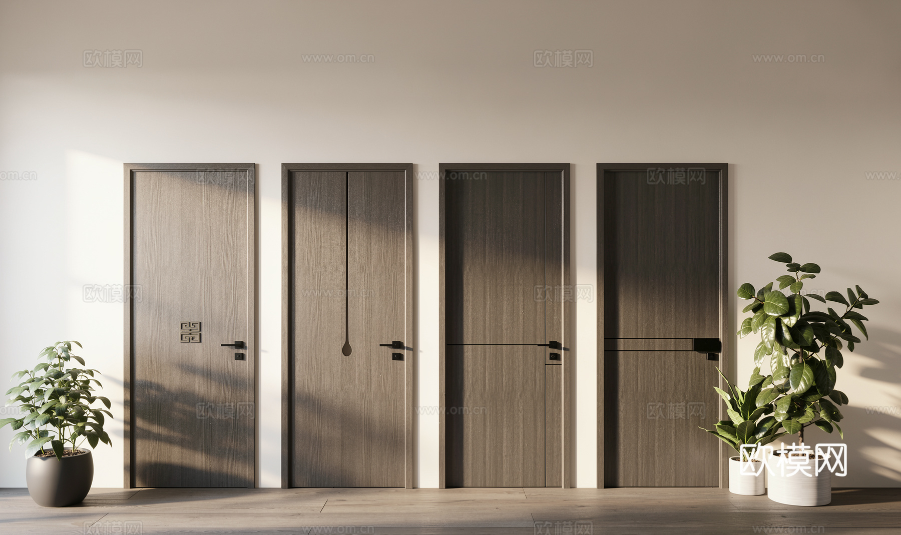 中古新中式单开门 木单开门 卧室门 房门su模型