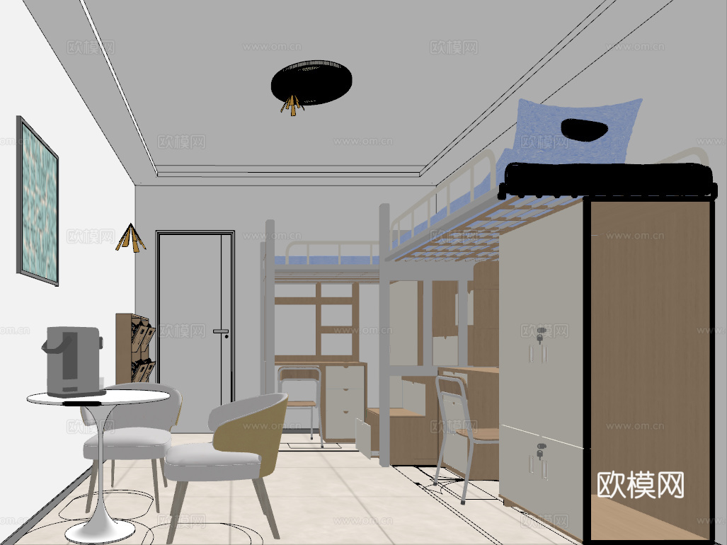 学校双人宿舍空间su模型