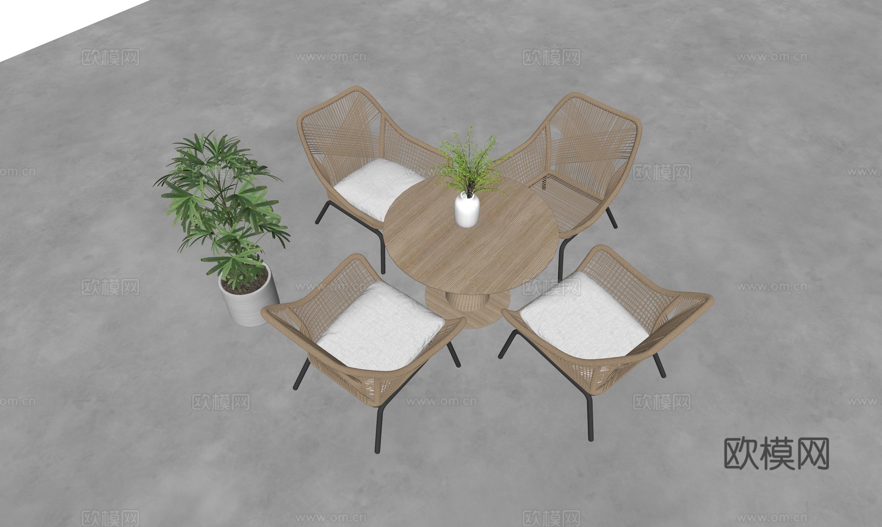 现代户外休闲桌椅 藤编休闲椅 户外休闲椅 实木茶几su模型