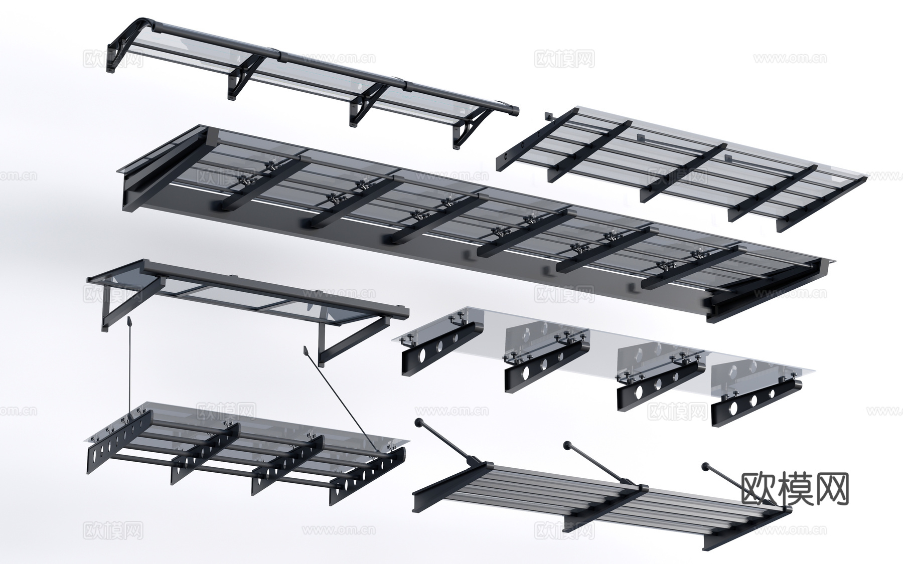 现代玻璃雨棚 钢构雨棚 玻璃雨打 阳光棚su模型