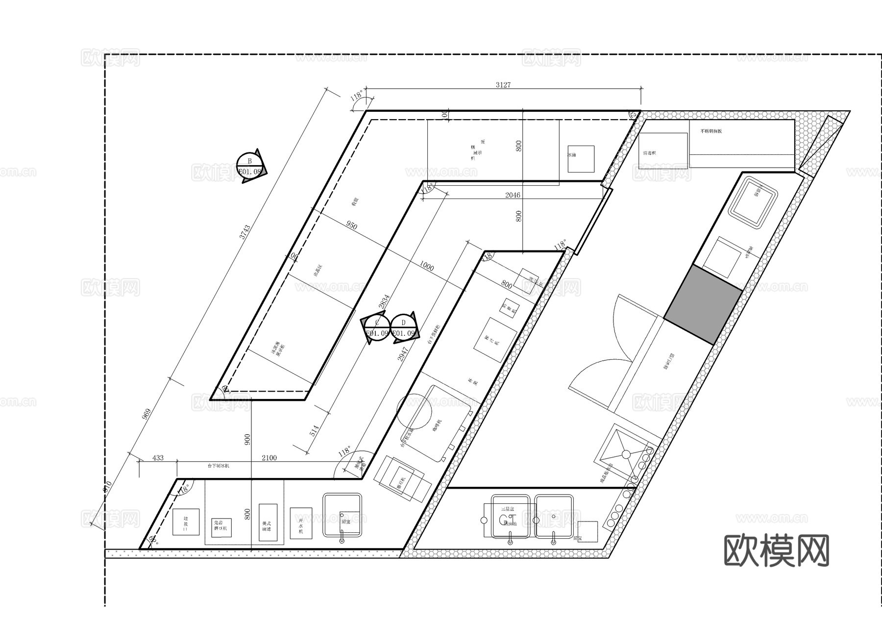 蛋糕柜操作台节点大样图cad施工图