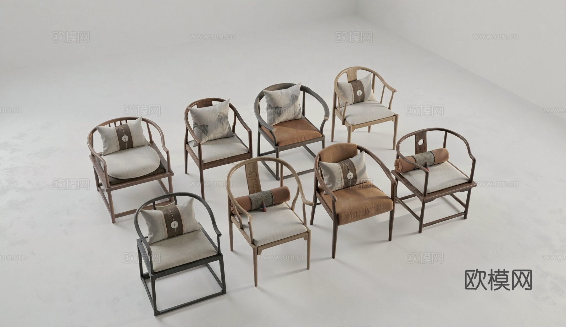 中式红木单椅 圈椅 太师椅  茶桌椅su模型