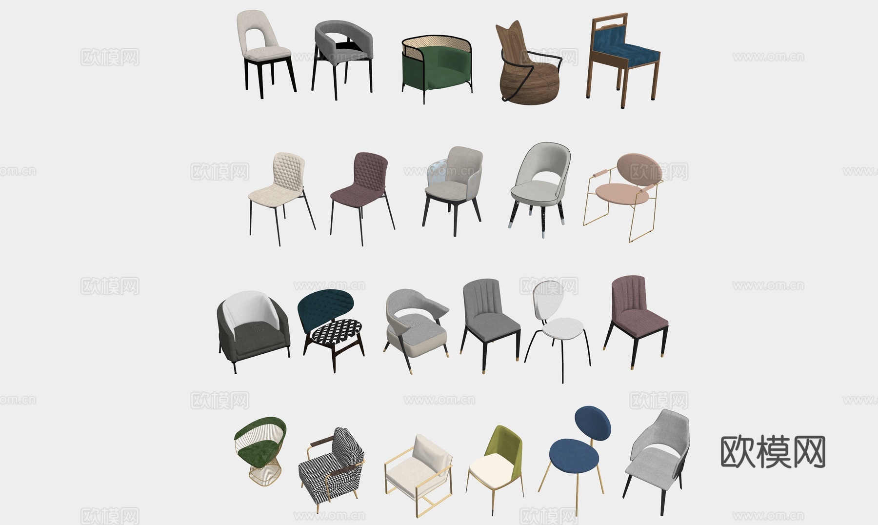 现代风格轻奢单人沙发 轻奢休闲沙发su模型