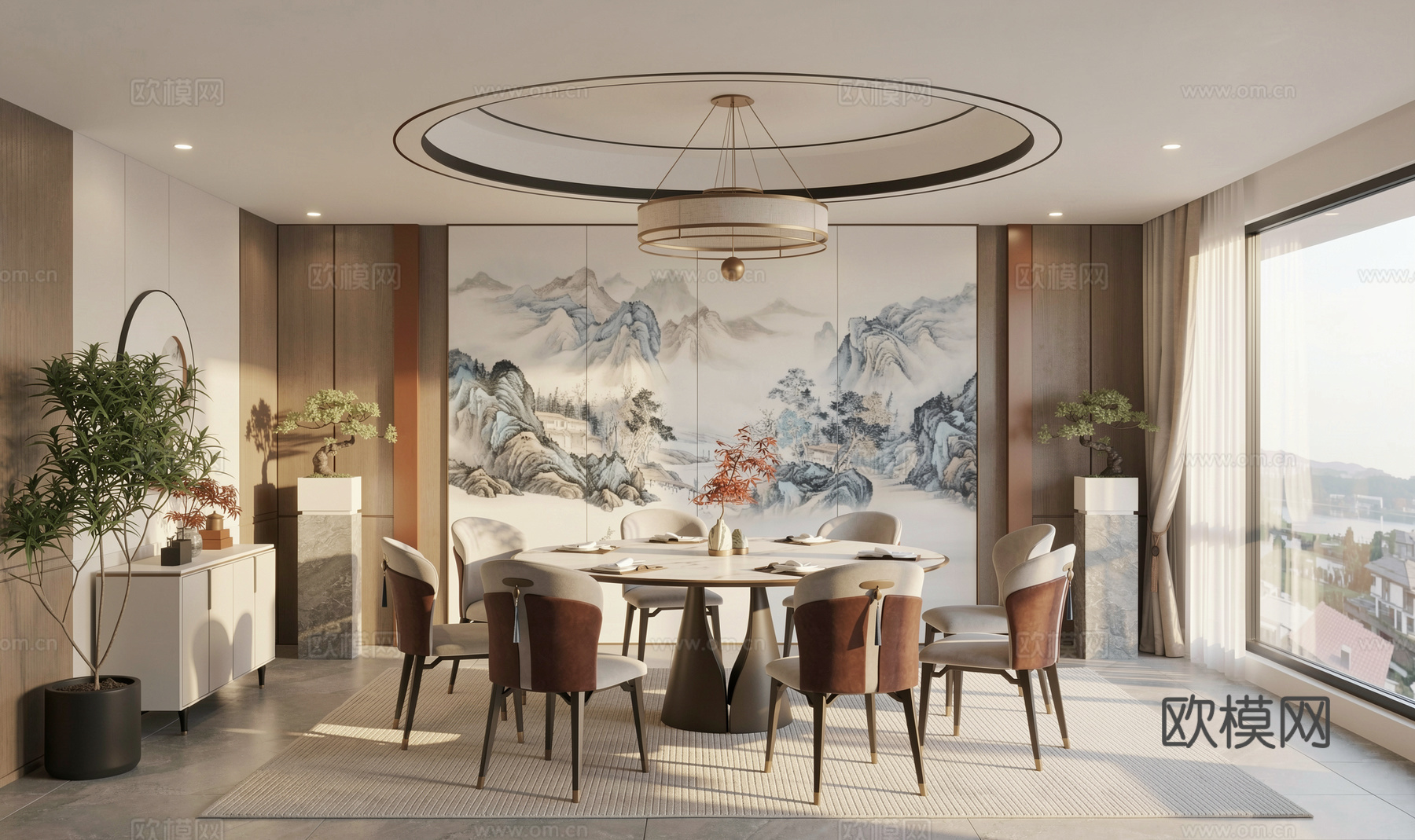 新中式包厢餐厅包房su模型