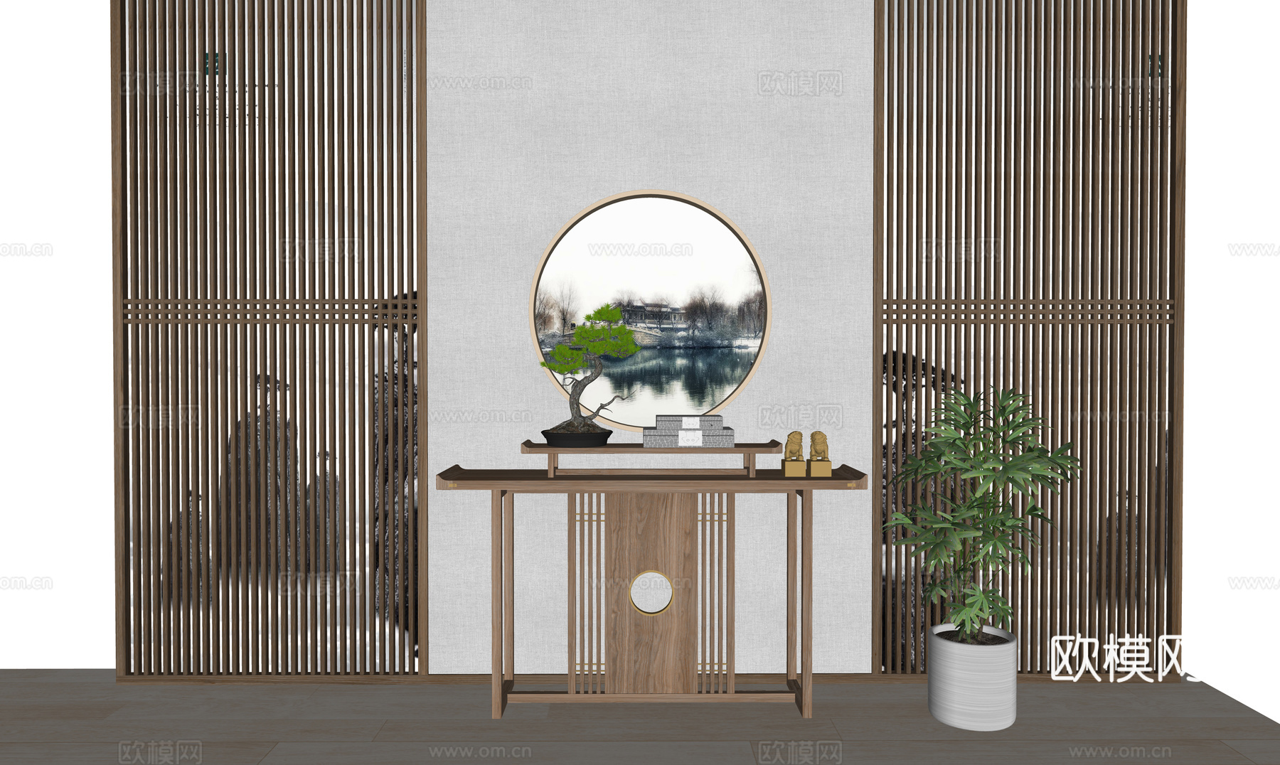 新中式端景条案su模型