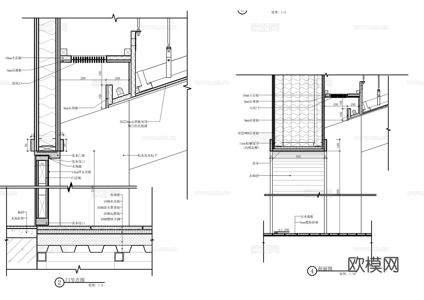 门竖剖节点大样图cad施工图