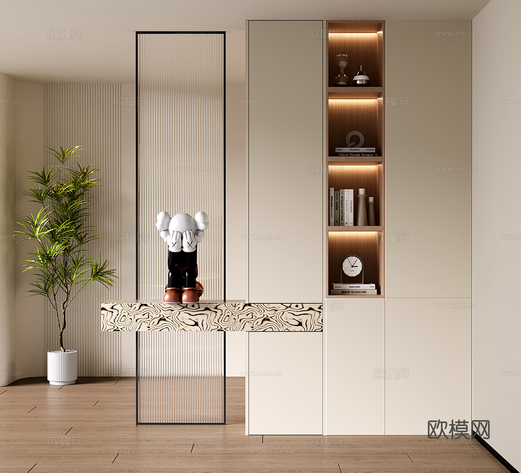 现代隔断柜 玄关柜 隔断鞋柜 长虹玻璃隔断 装饰柜隔断su模型