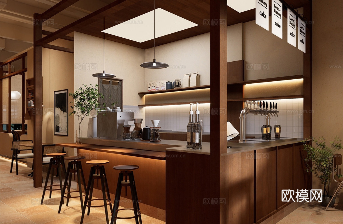 新中式酒馆 新中式咖啡厅 奶茶店 吧台 操作台su模型