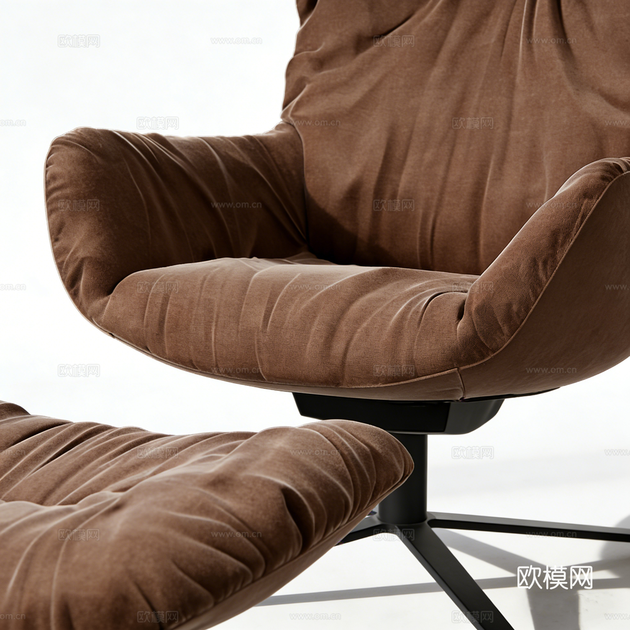 现代简约 棕色布艺单人沙发 金属腿 褶皱纹理 休闲椅 客厅卧su模型