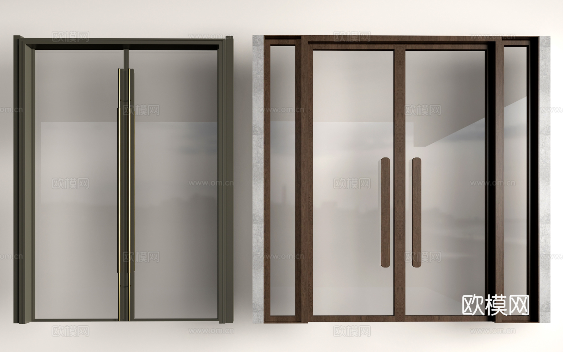 现代玻璃门 入口玻璃门 玻璃双开门 店铺玻璃门su模型