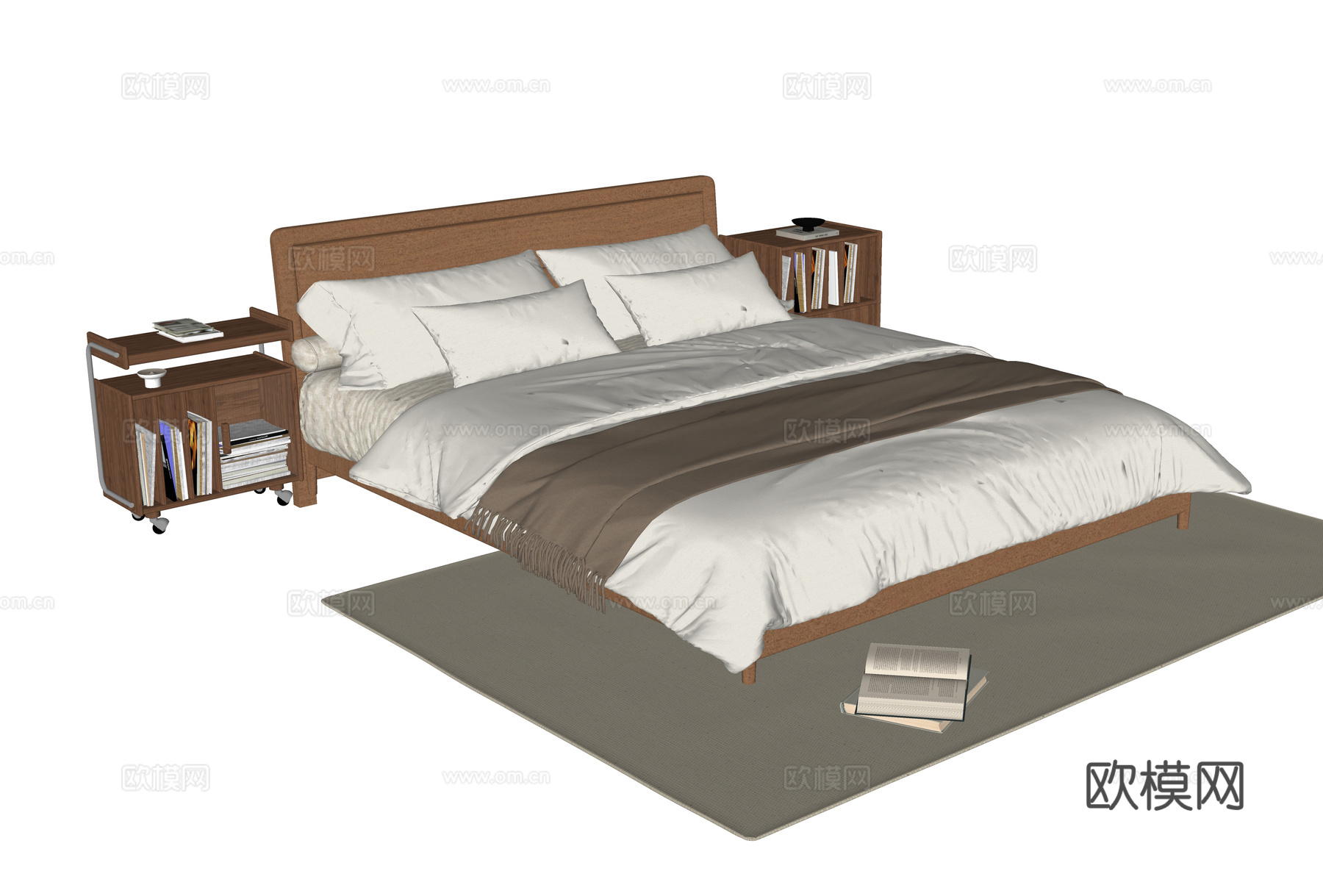 现代双人床 床头柜su模型