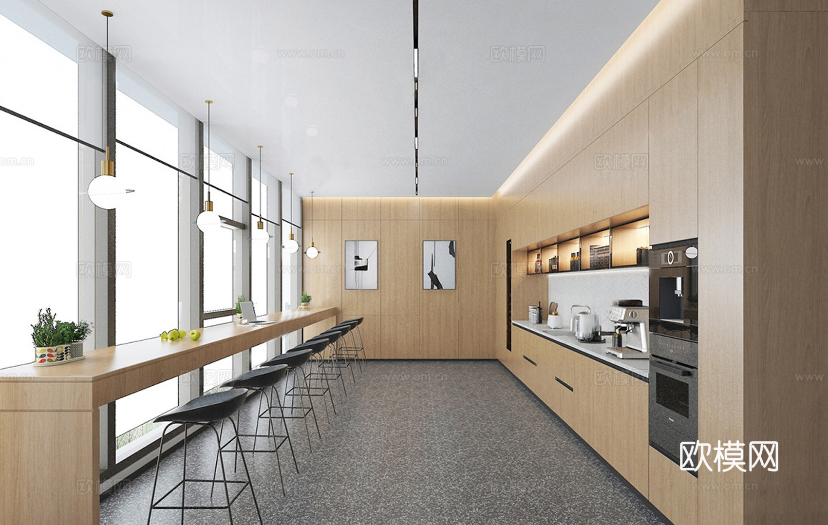 现代 茶水间 茶水吧 休息室 茶水台su模型