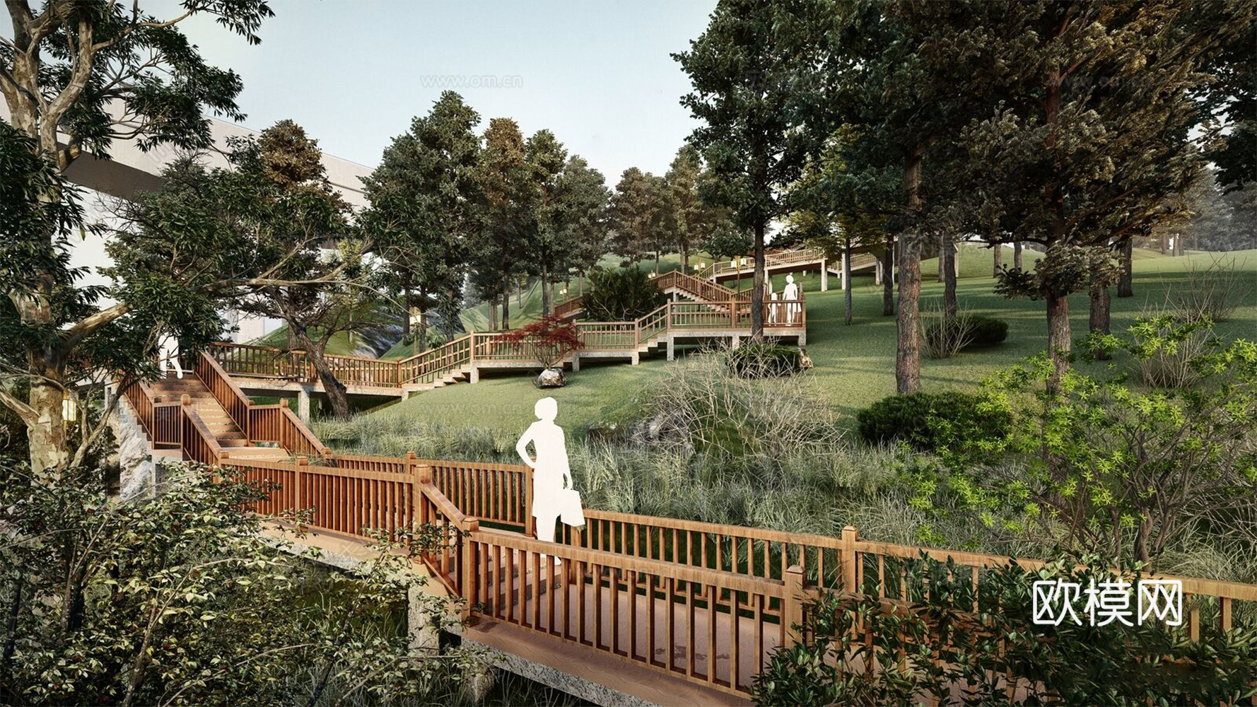 现代景观公园栈道,景观公园栈道,公园栈道,景观栈道su模型