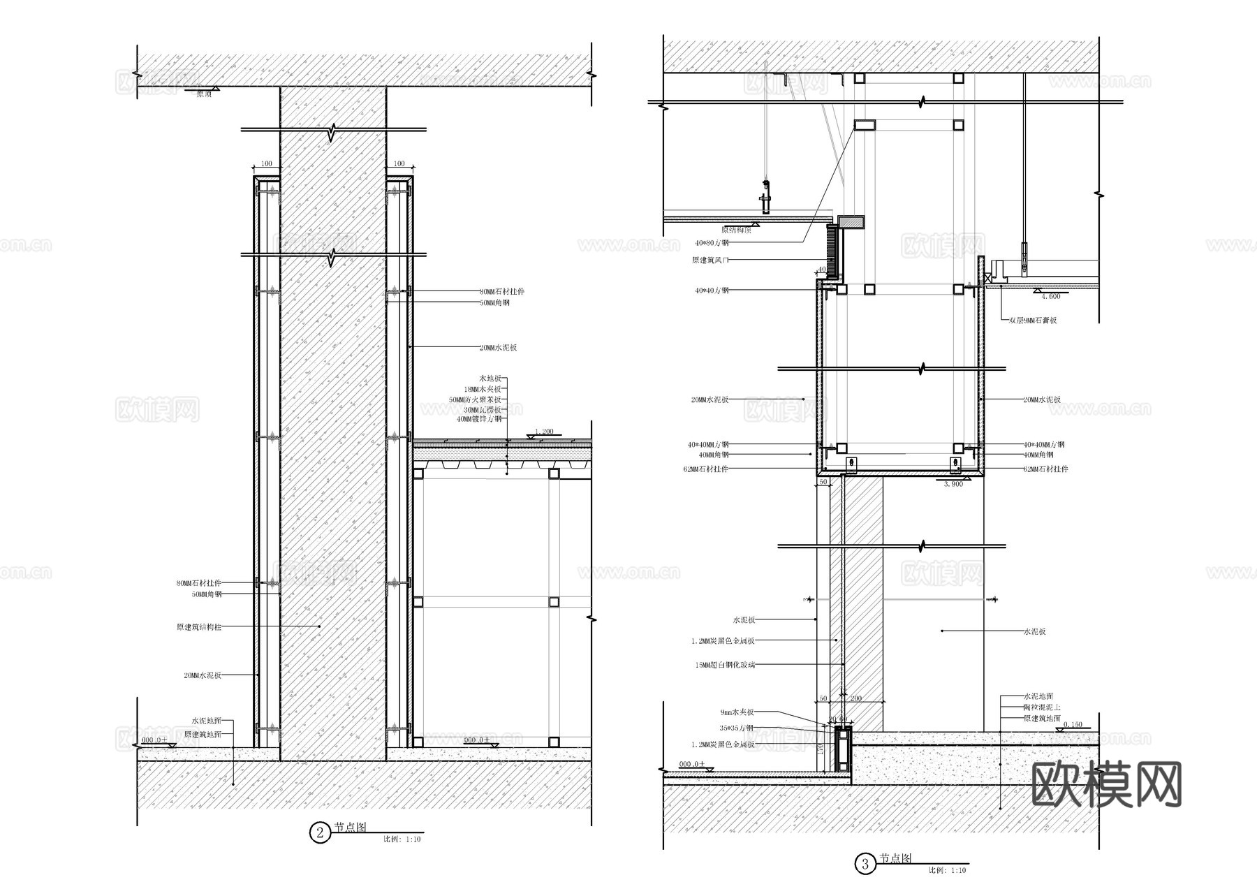 门竖剖节点大样图cad施工图