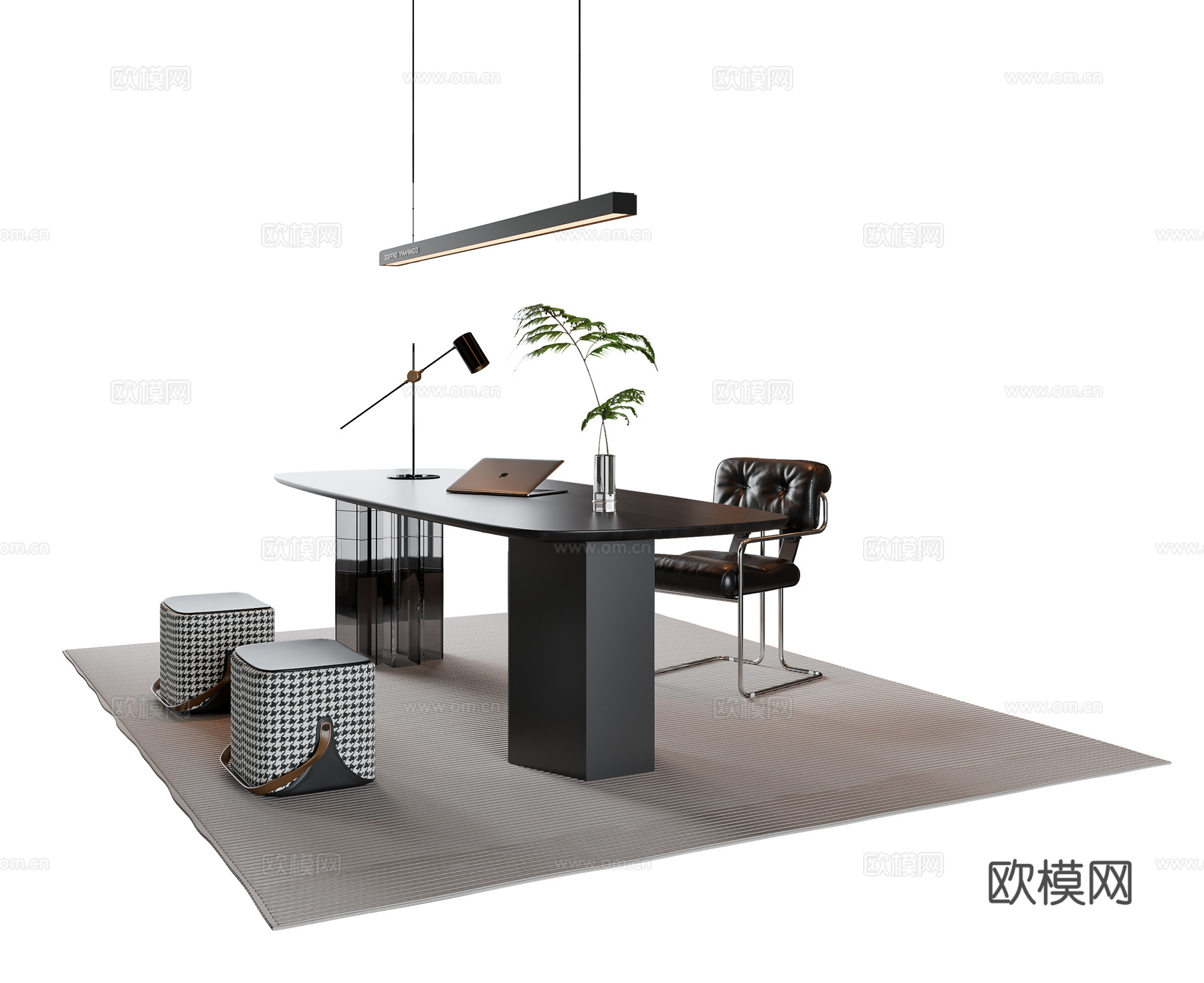 现代意式书桌椅 吊灯 单椅 矮凳su模型
