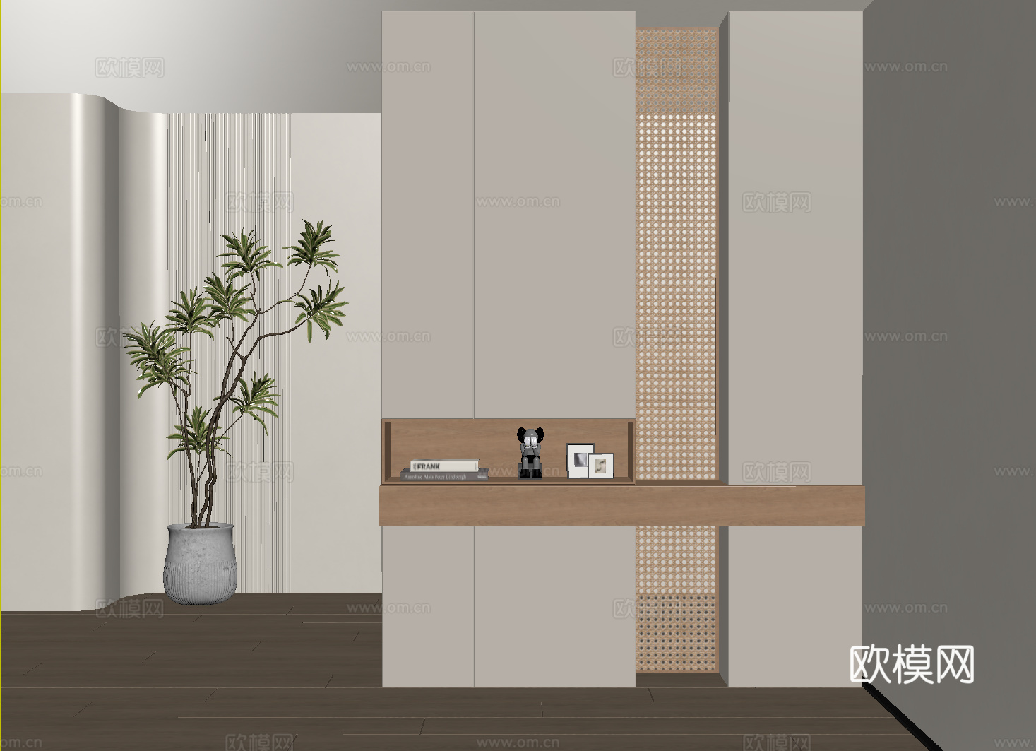 现代藤编隔断柜 玄关柜 隔断鞋柜su模型