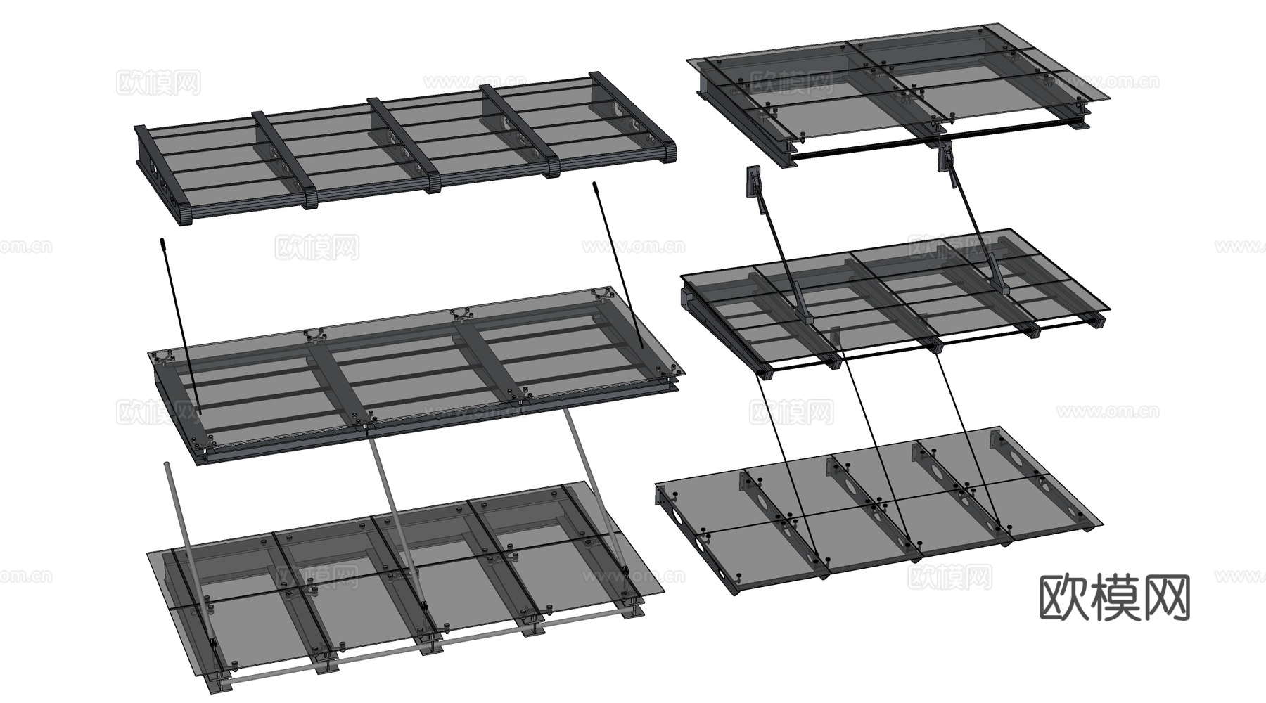 现代玻璃雨棚 钢构雨棚 玻璃雨打 阳光棚su模型