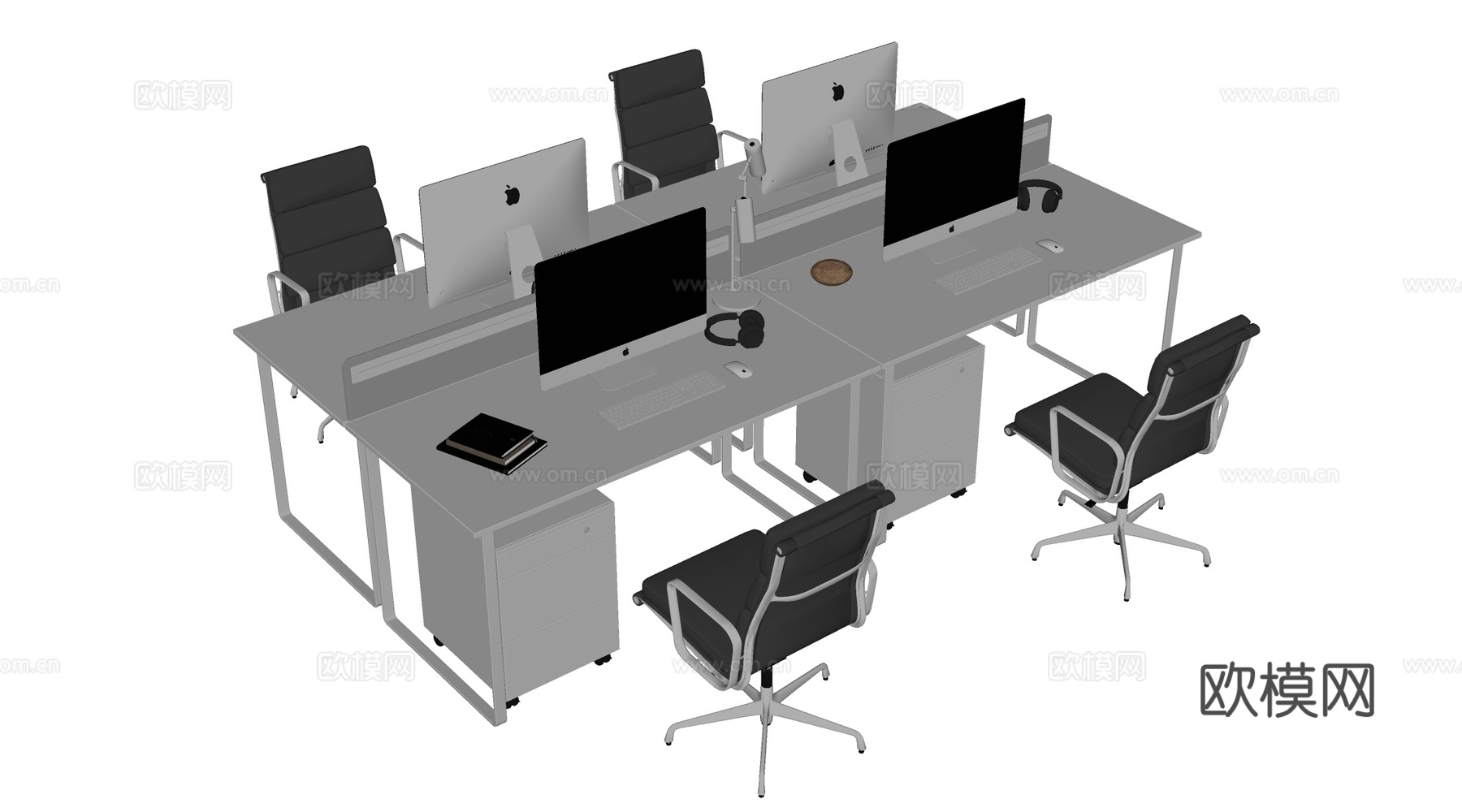 现代办公桌椅 工位桌椅 办公区桌椅su模型