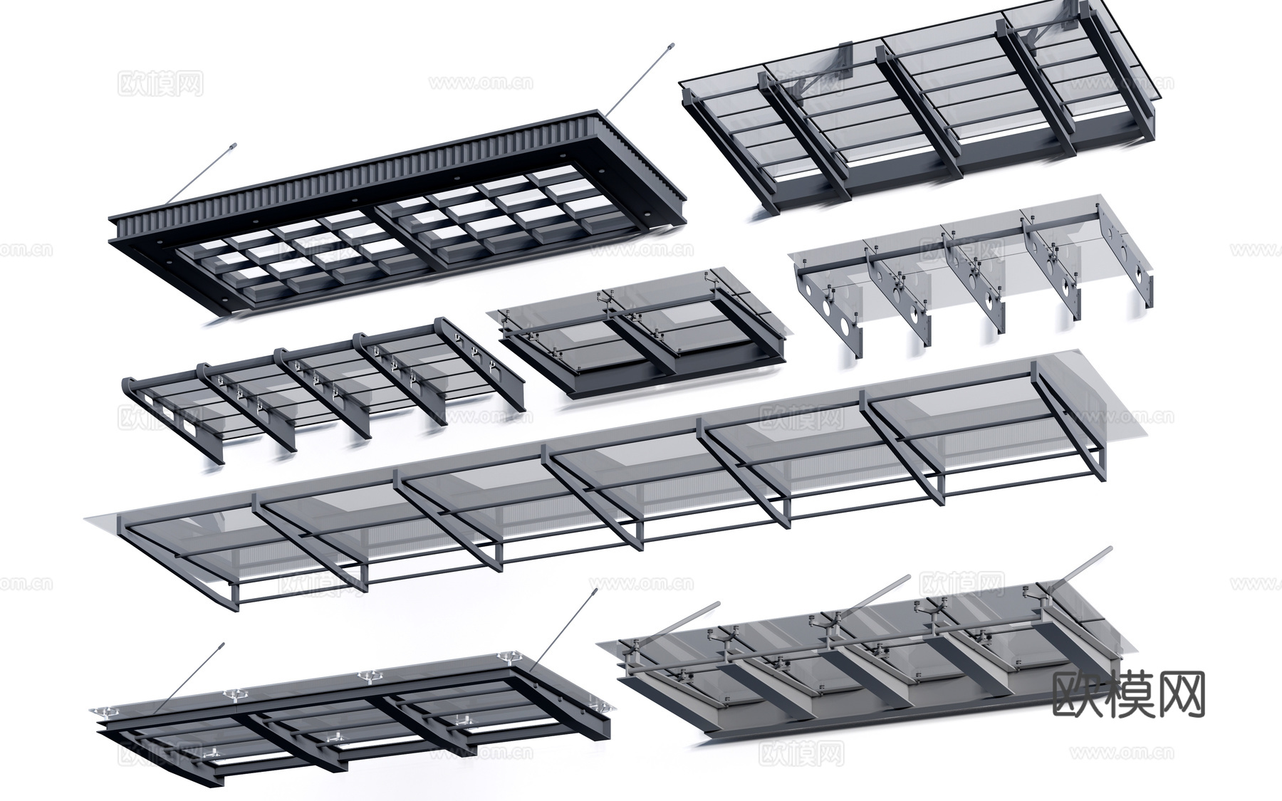 现代玻璃雨棚 钢构雨棚 玻璃雨打 阳光棚su模型