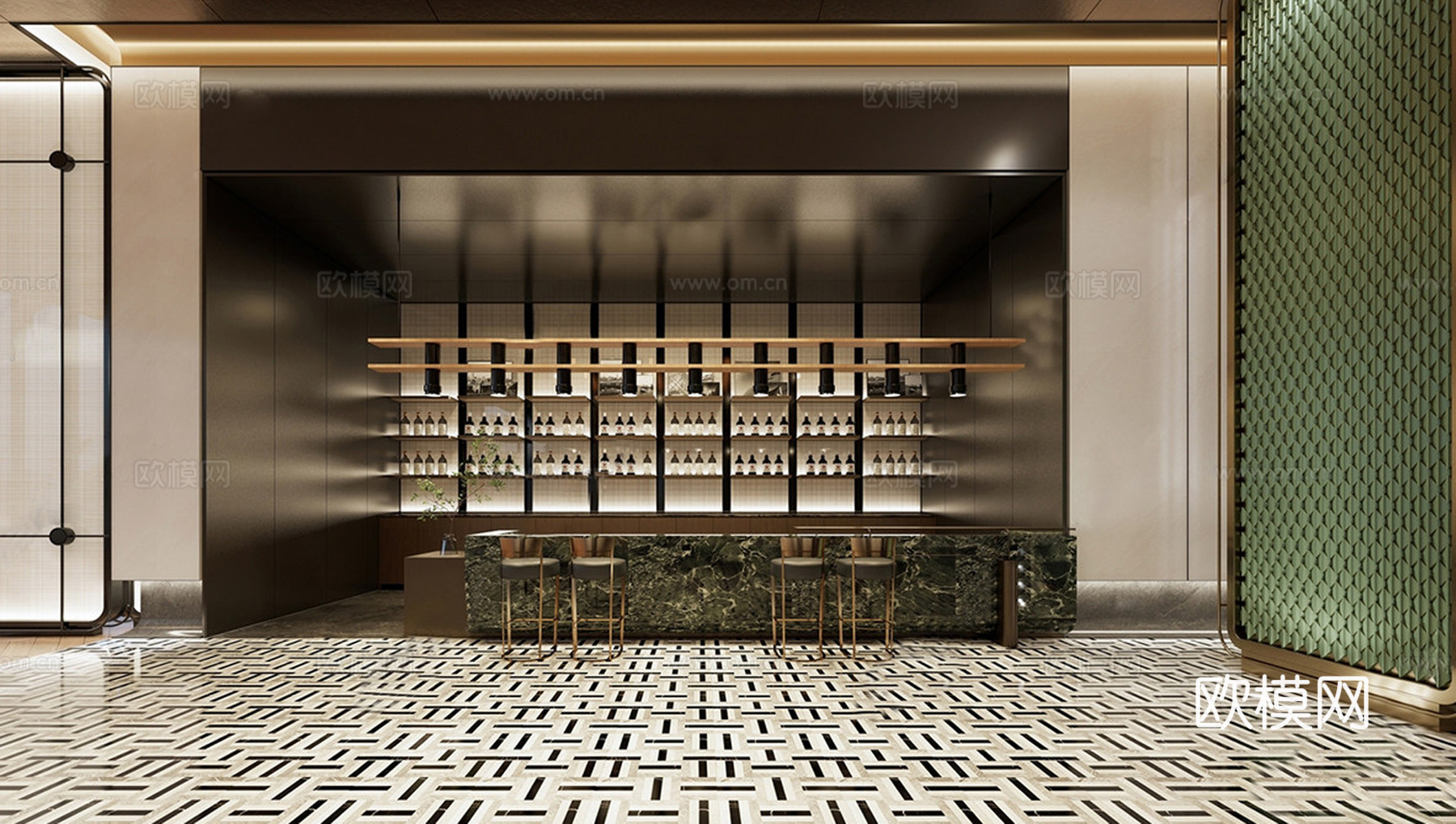 现代酒吧前台 酒柜 咖啡厅 操作台su模型