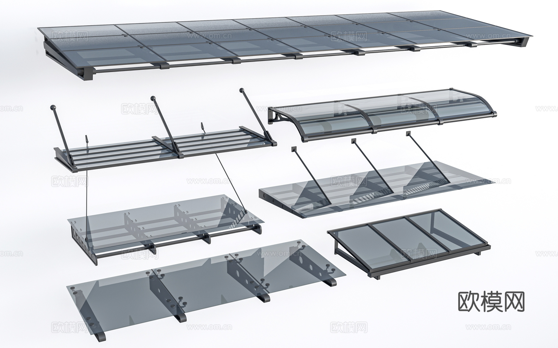 现代玻璃雨棚 钢构雨棚 玻璃雨打 阳光棚su模型