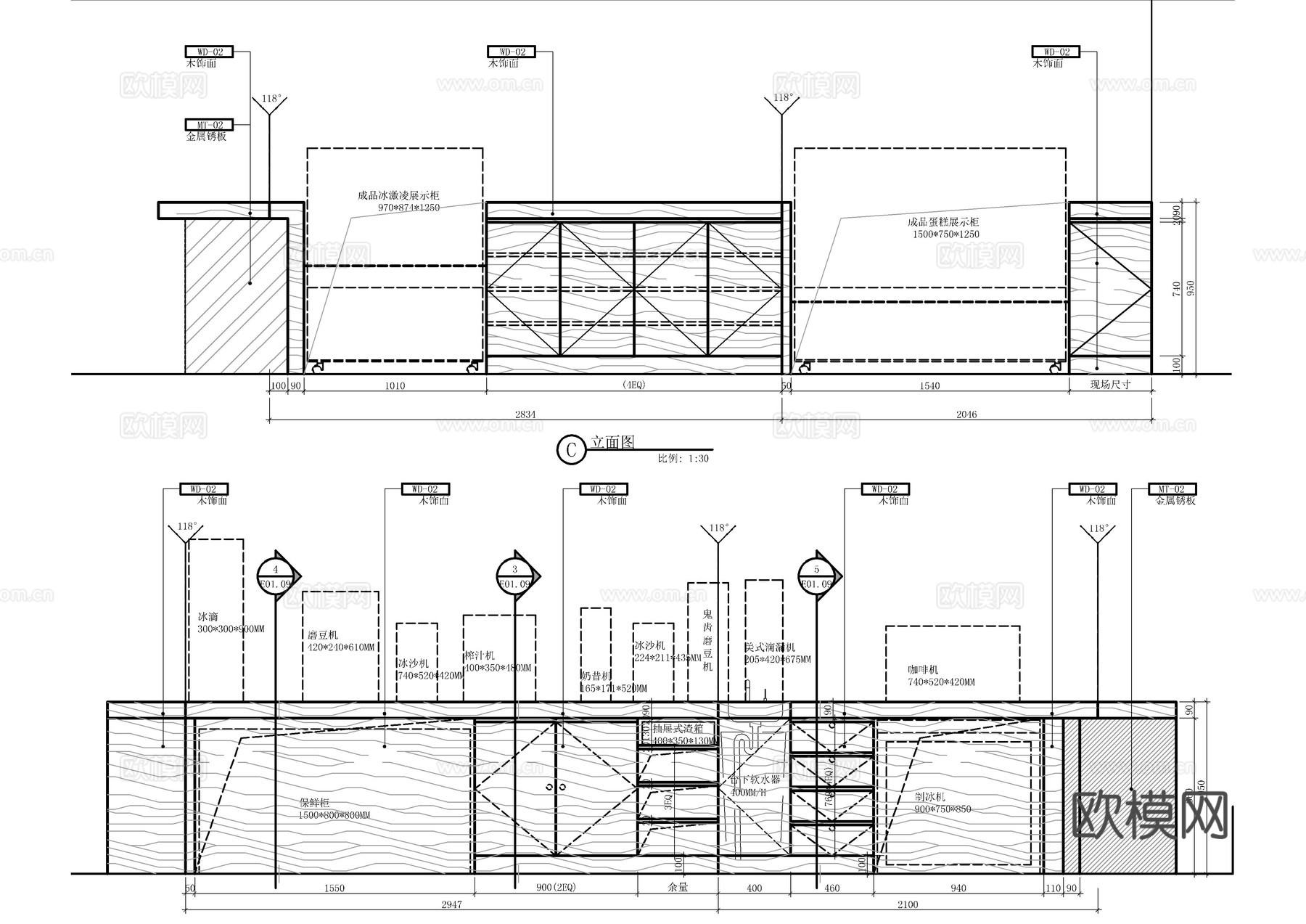 蛋糕柜操作台节点大样图cad施工图