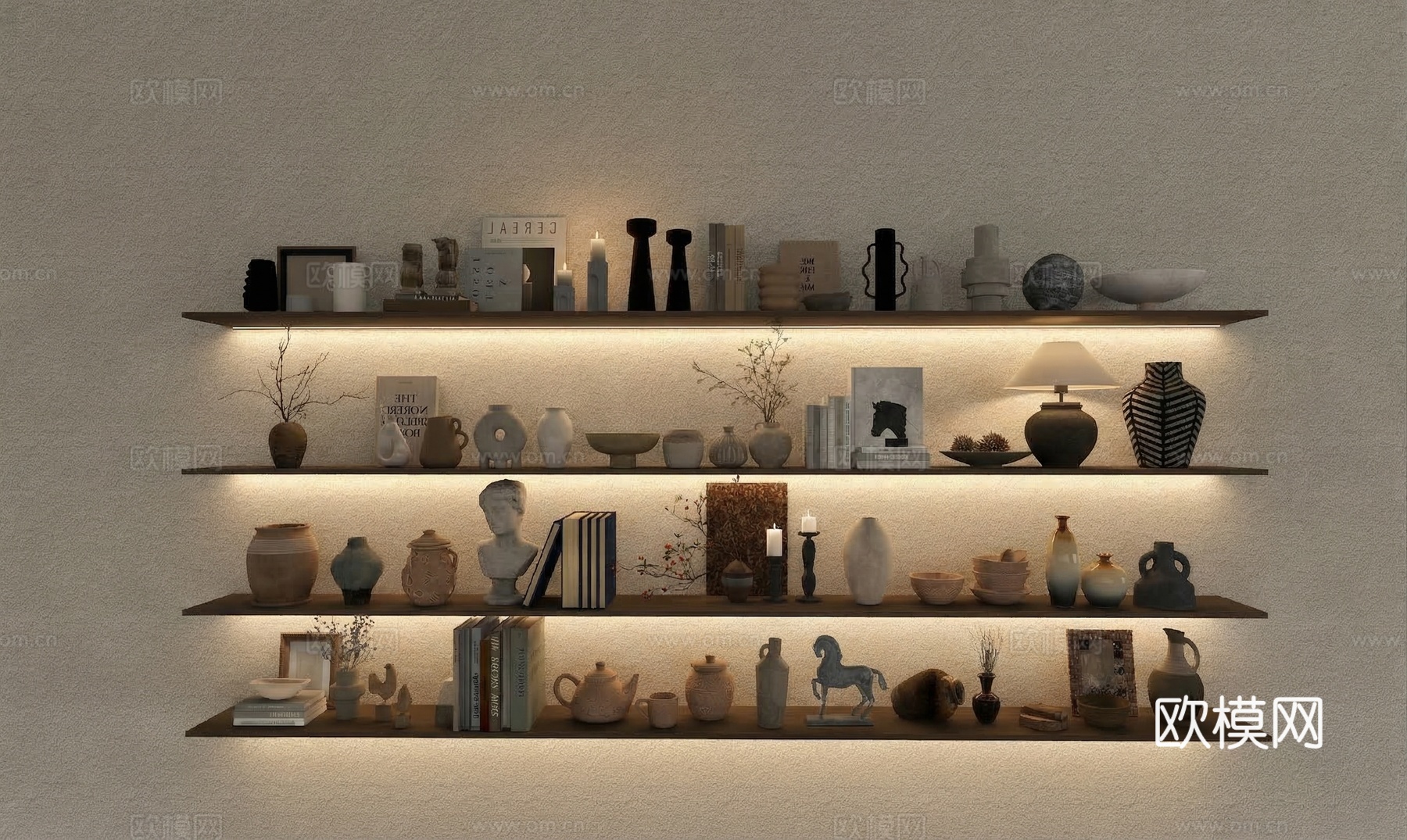 中古侘寂摆件组合 中古风摆件 侘寂风摆件 书籍 花瓶花艺 台su模型