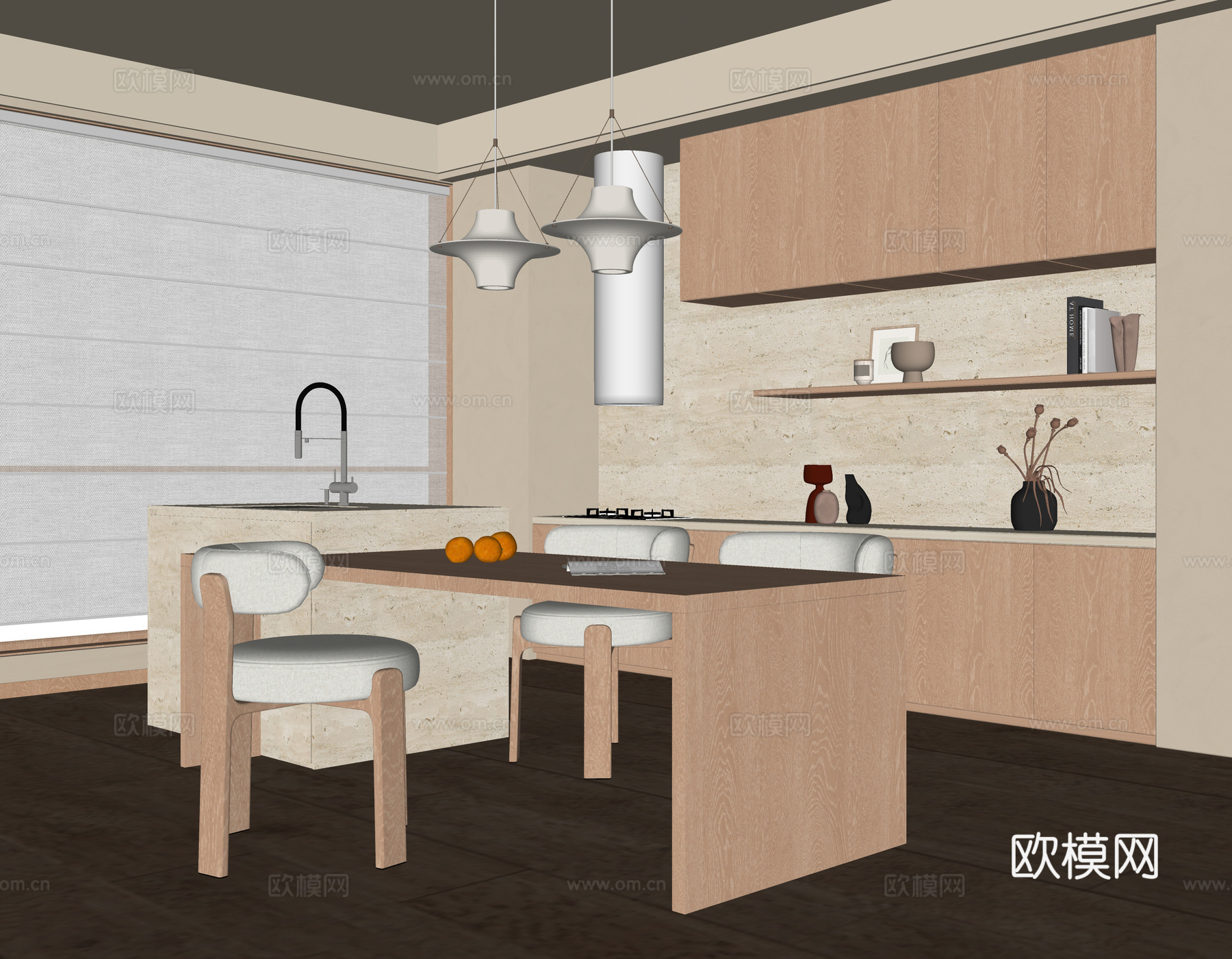 现代餐厅 餐边柜 餐桌椅su模型